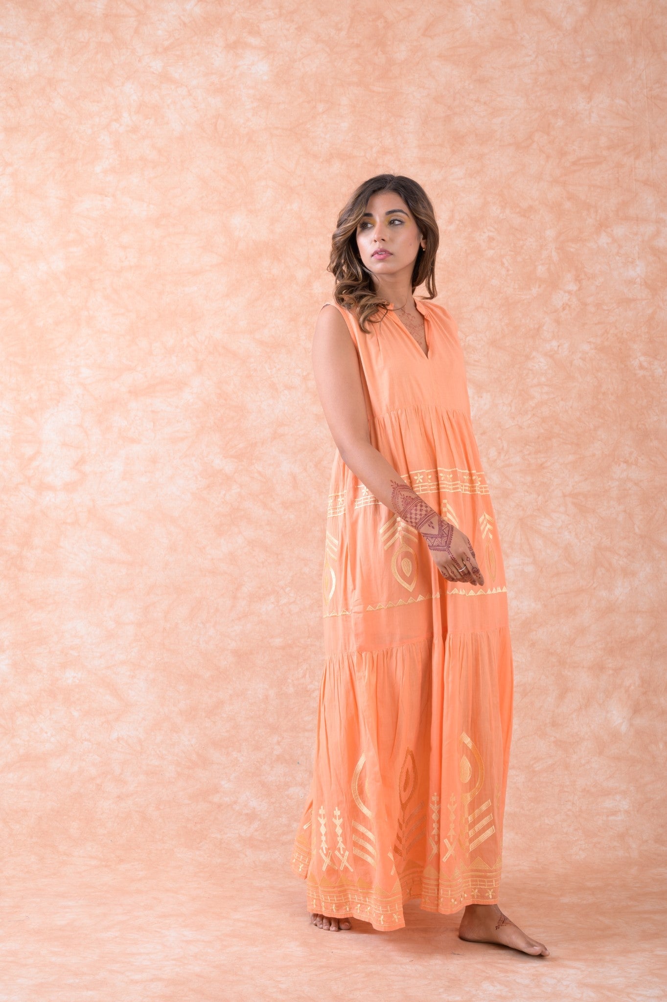 Rhea Golden Embroidered Dress