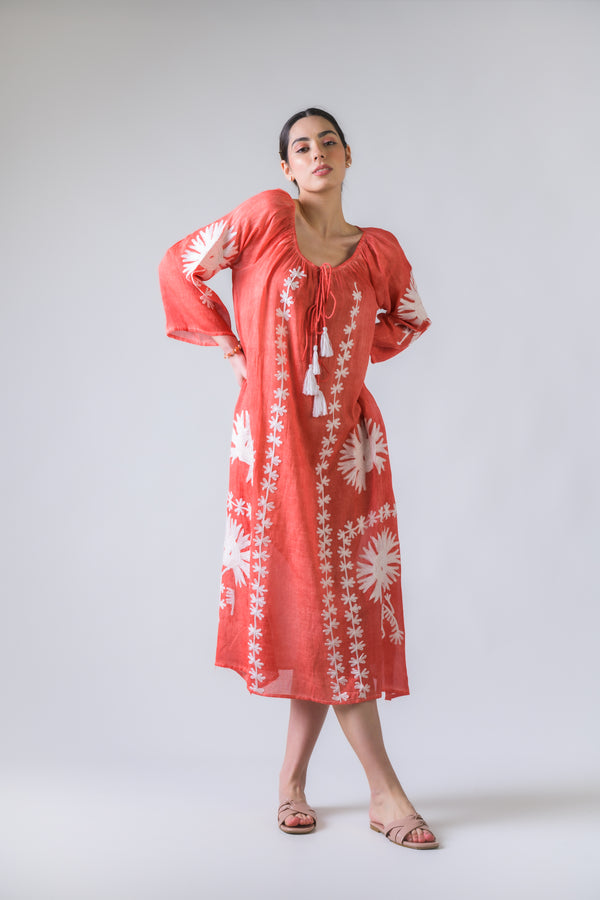 Rhea Flower Pattern Embroidered Long Dress