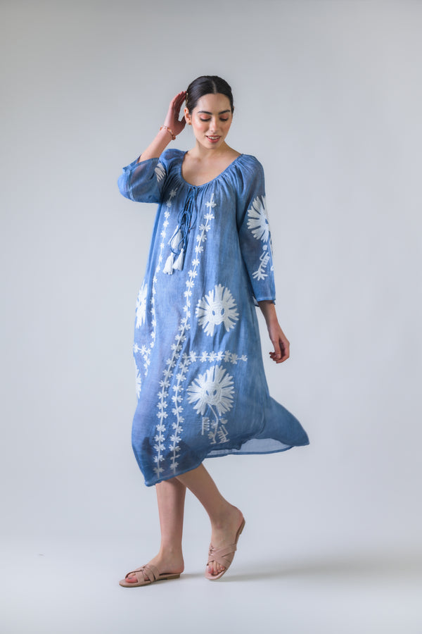 Rhea Flower Pattern Embroidered Long Dress
