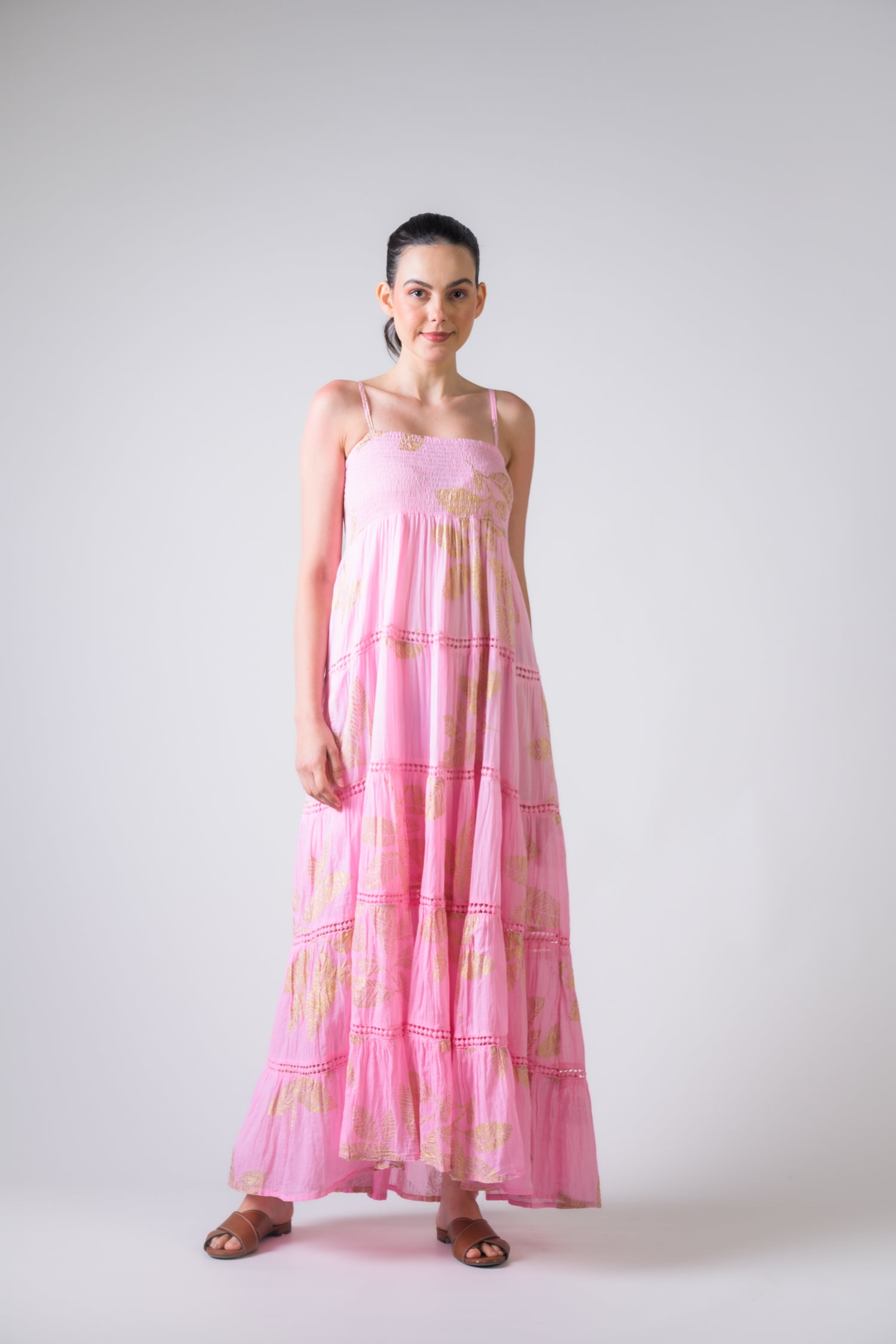 Sleeveless Foil Print Gown - Pink