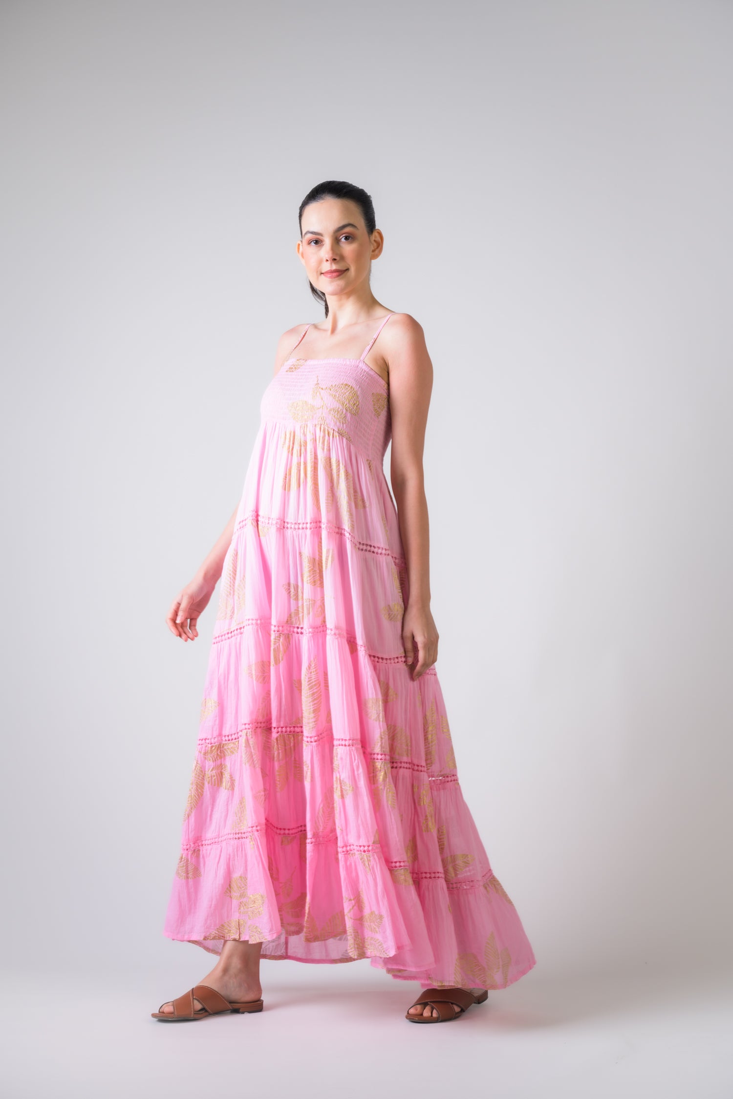 Sleeveless Foil Print Gown - Pink