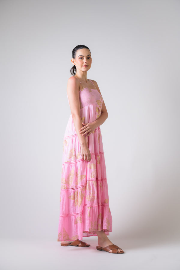 Sleeveless Foil Print Gown - Pink
