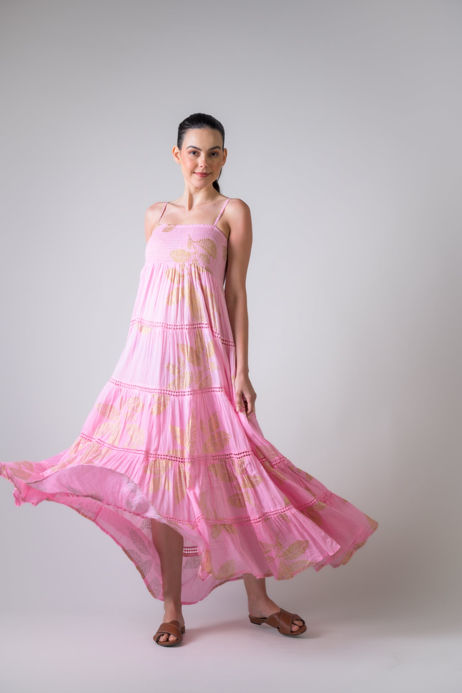 Sleeveless Foil Print Gown - Pink