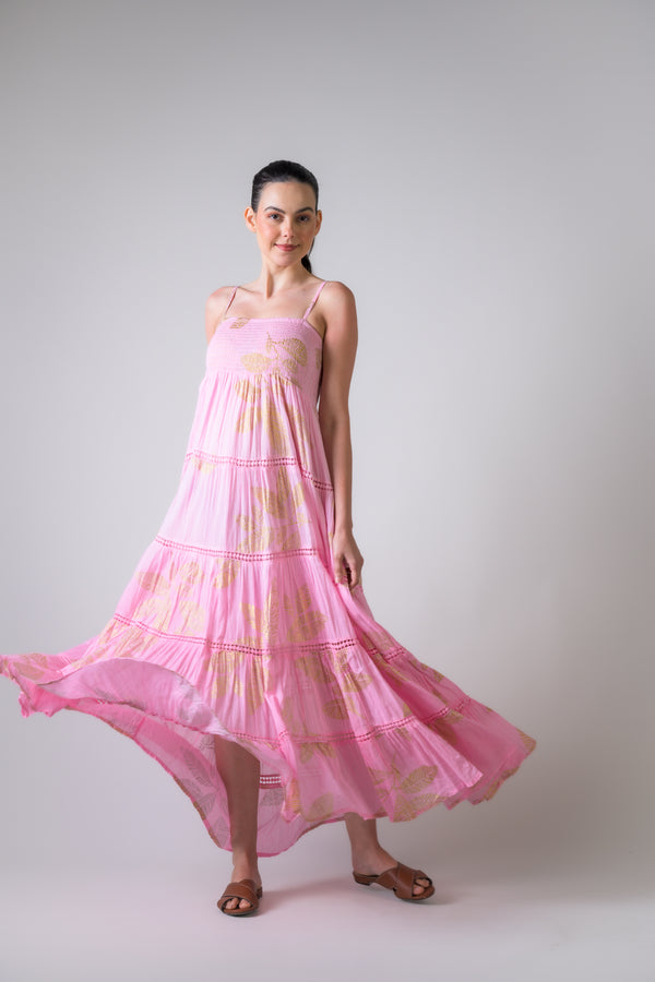 Sleeveless Foil Print Gown - Pink