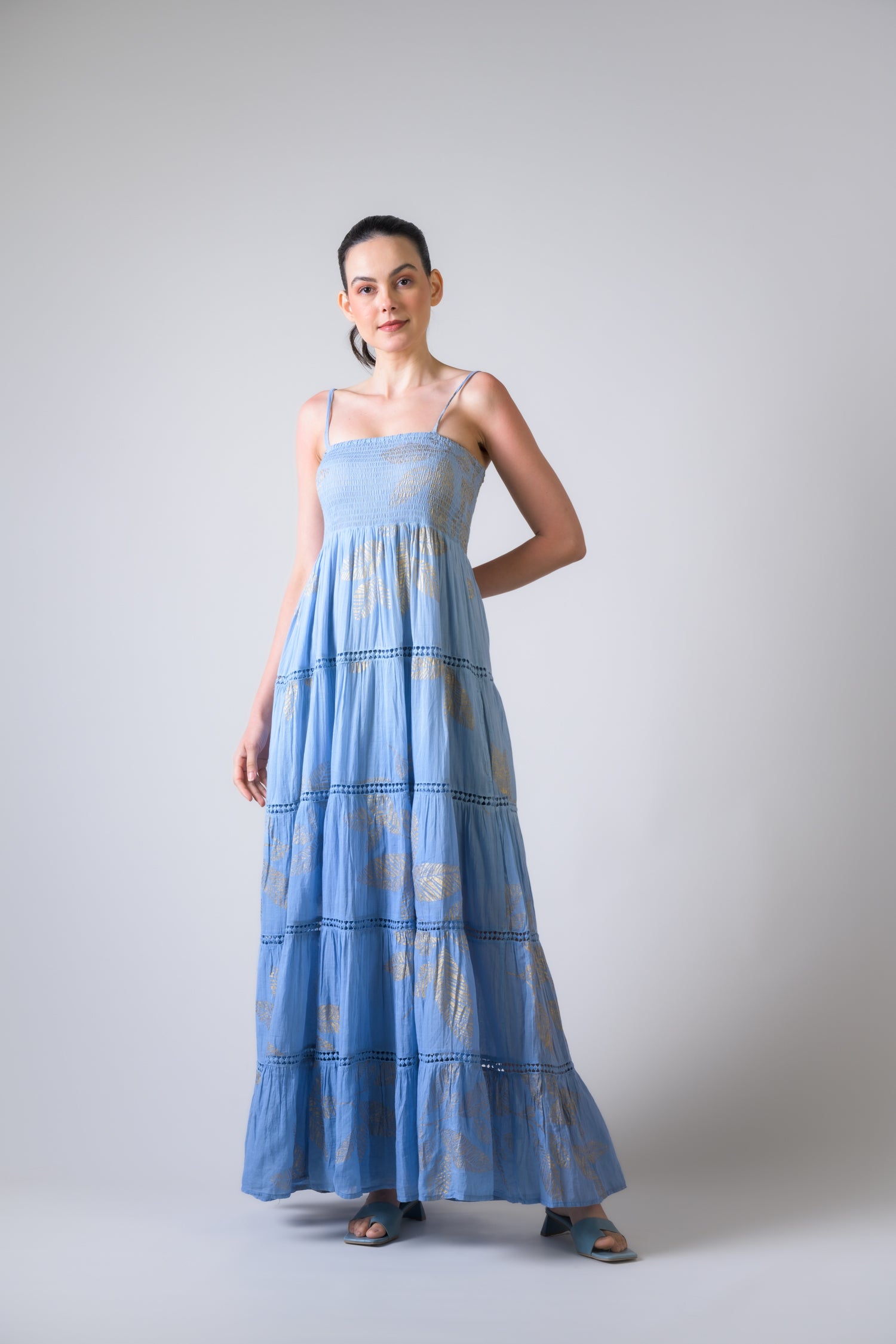 Rhea Sleeveless Foil Print Gown
