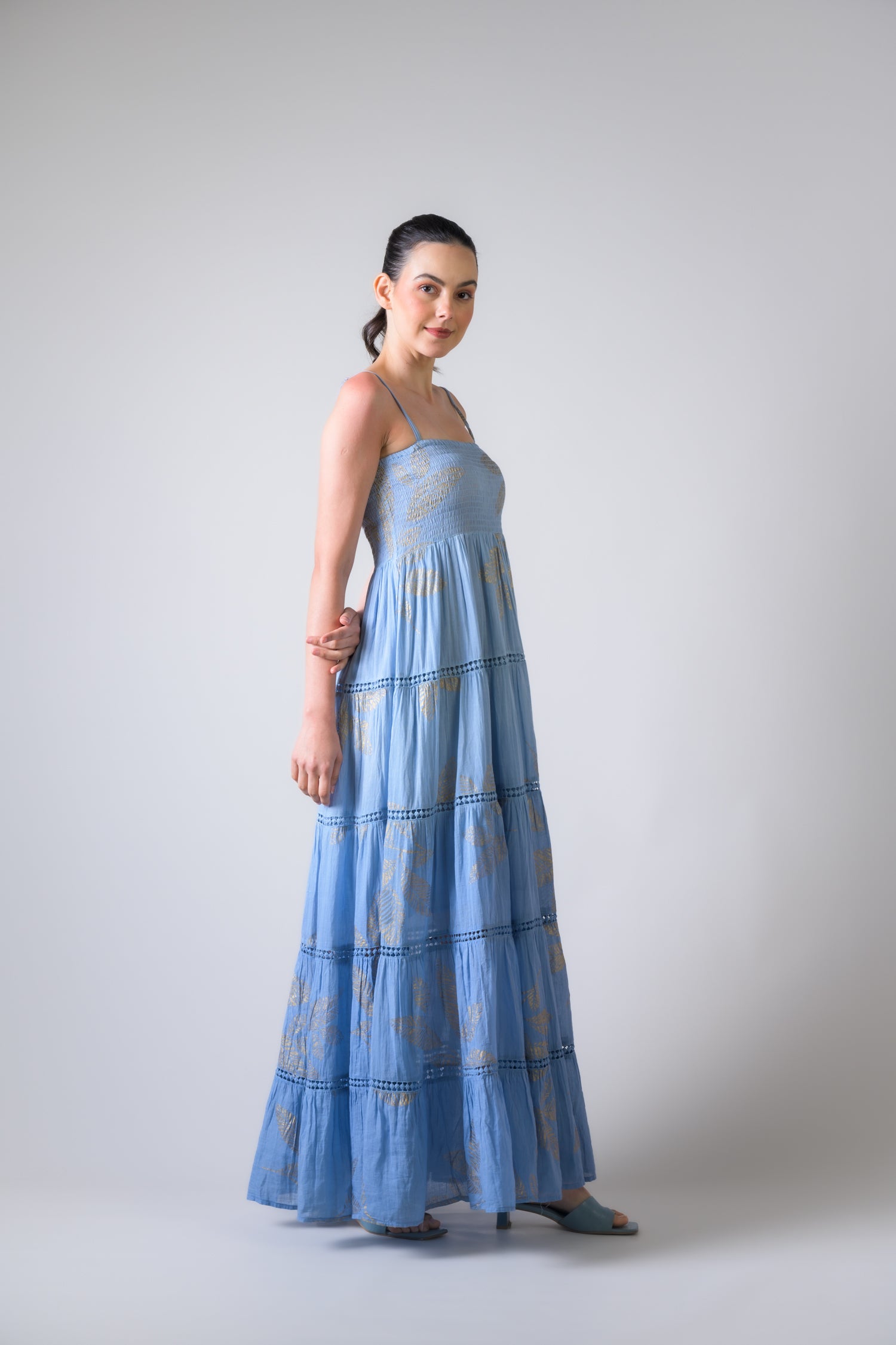 Rhea Sleeveless Foil Print Gown