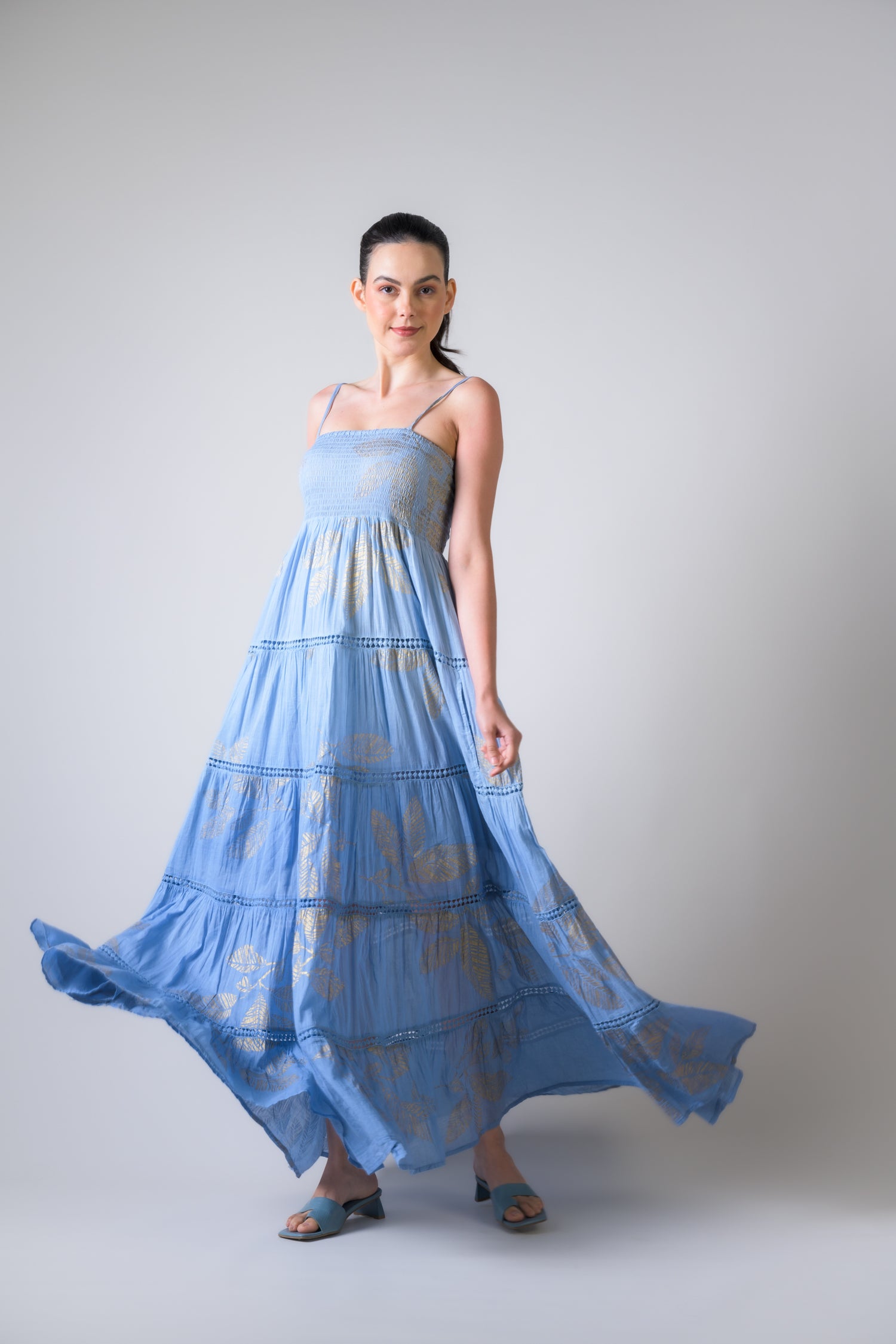Rhea Sleeveless Foil Print Gown