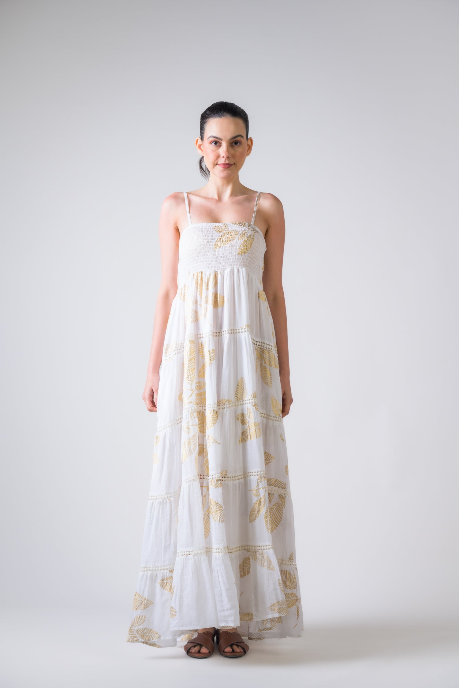 Rhea Sleeveless Foil Print Gown