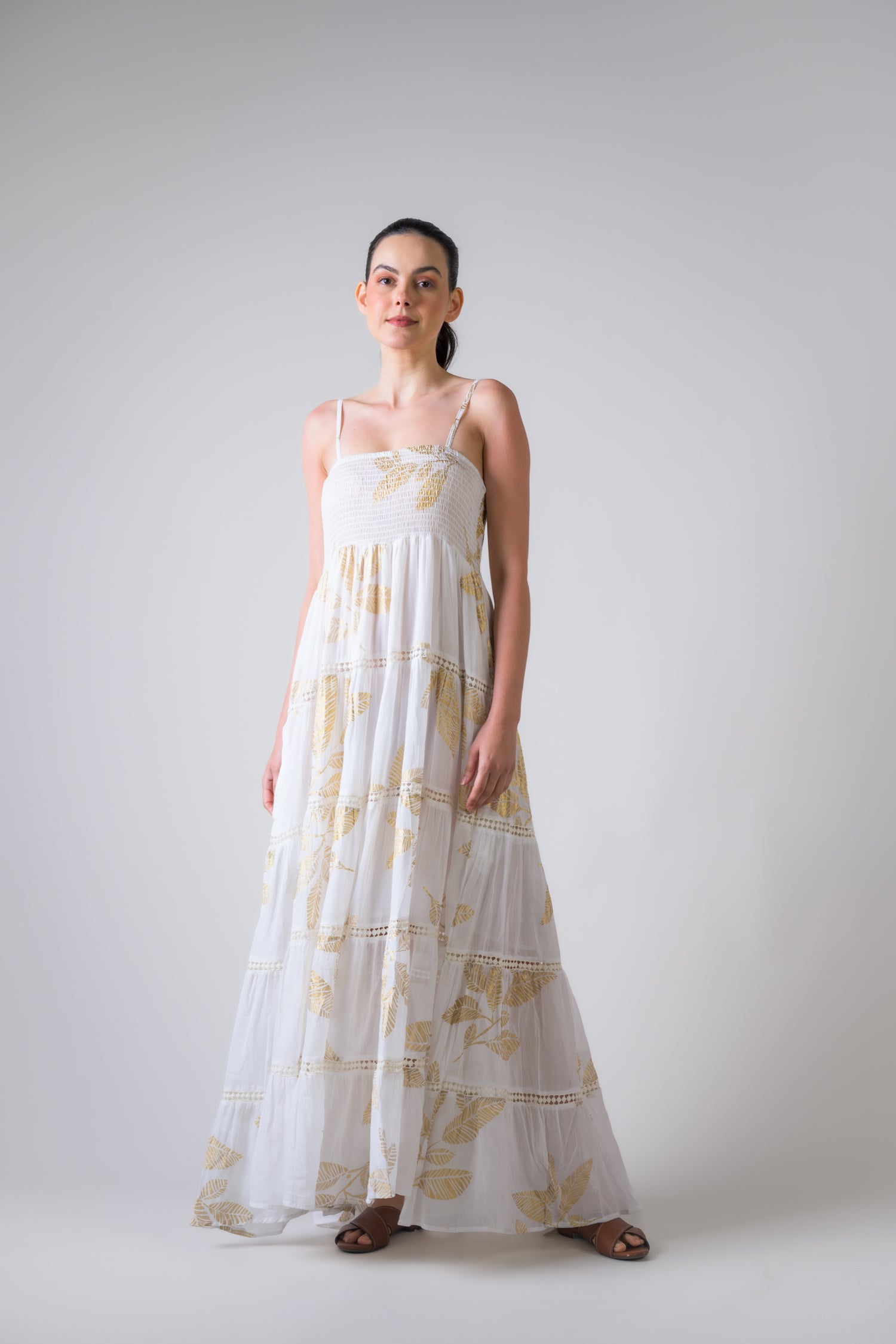 Rhea Sleeveless Foil Print Gown
