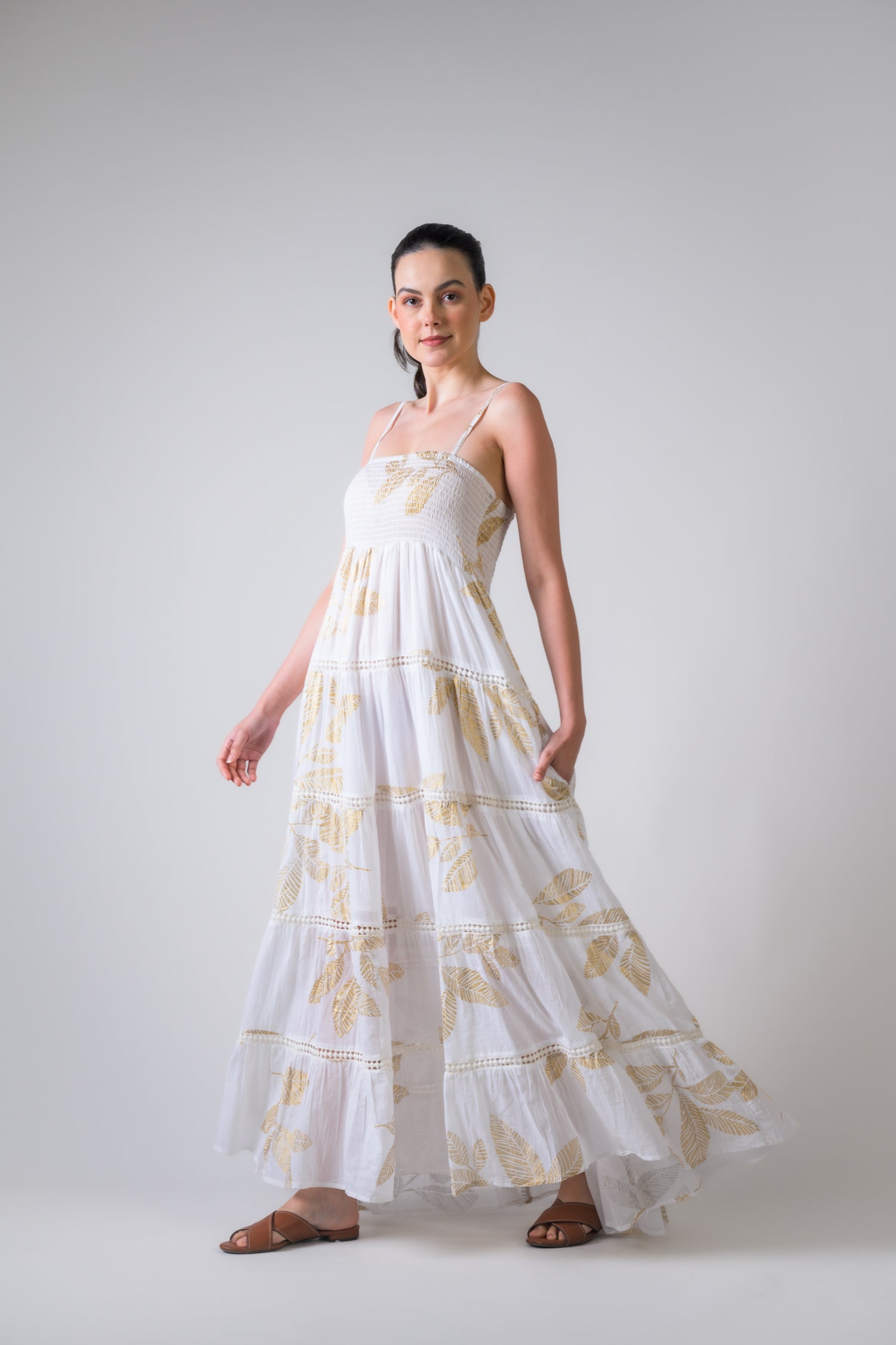 Rhea Sleeveless Foil Print Gown