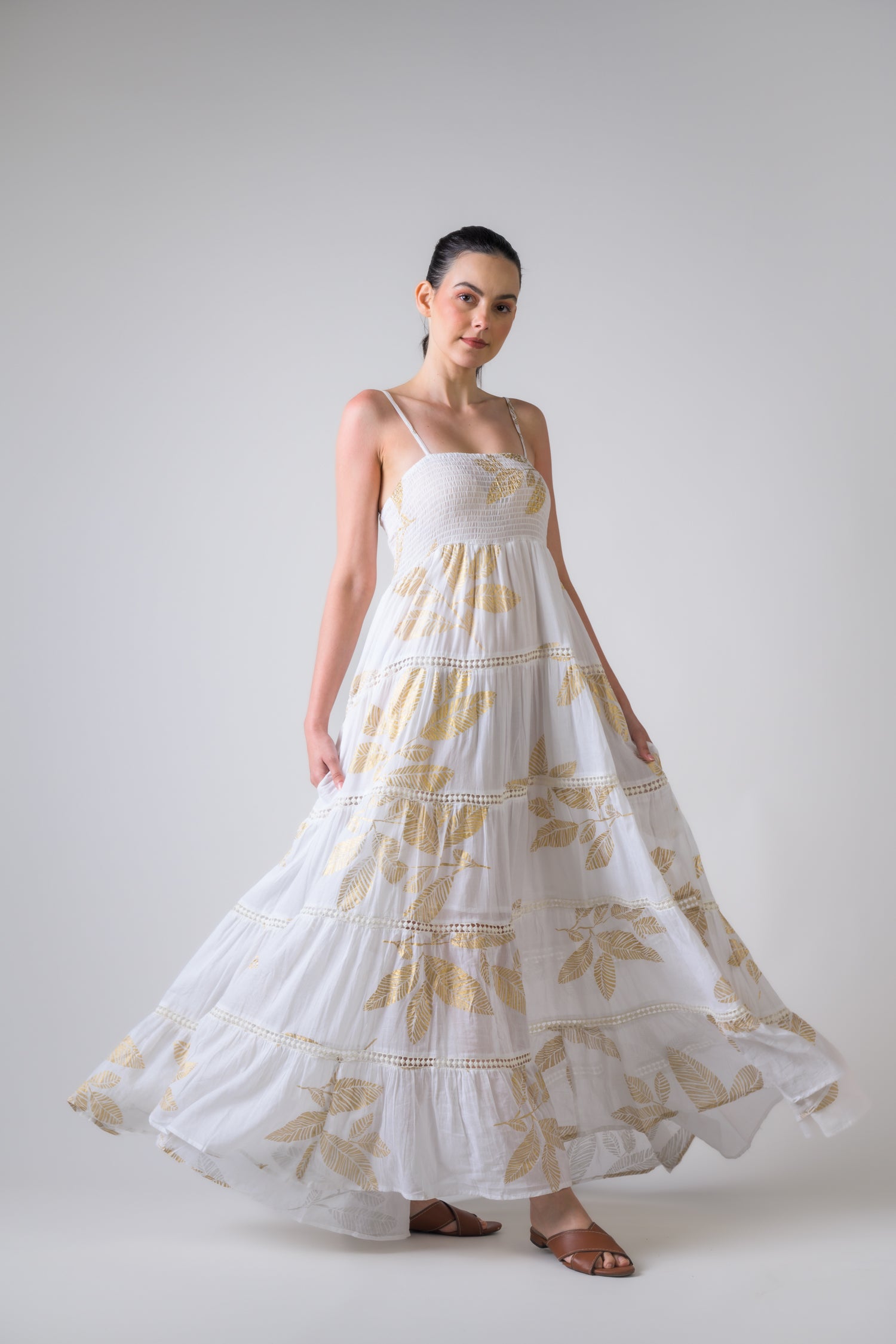 Rhea Sleeveless Foil Print Gown