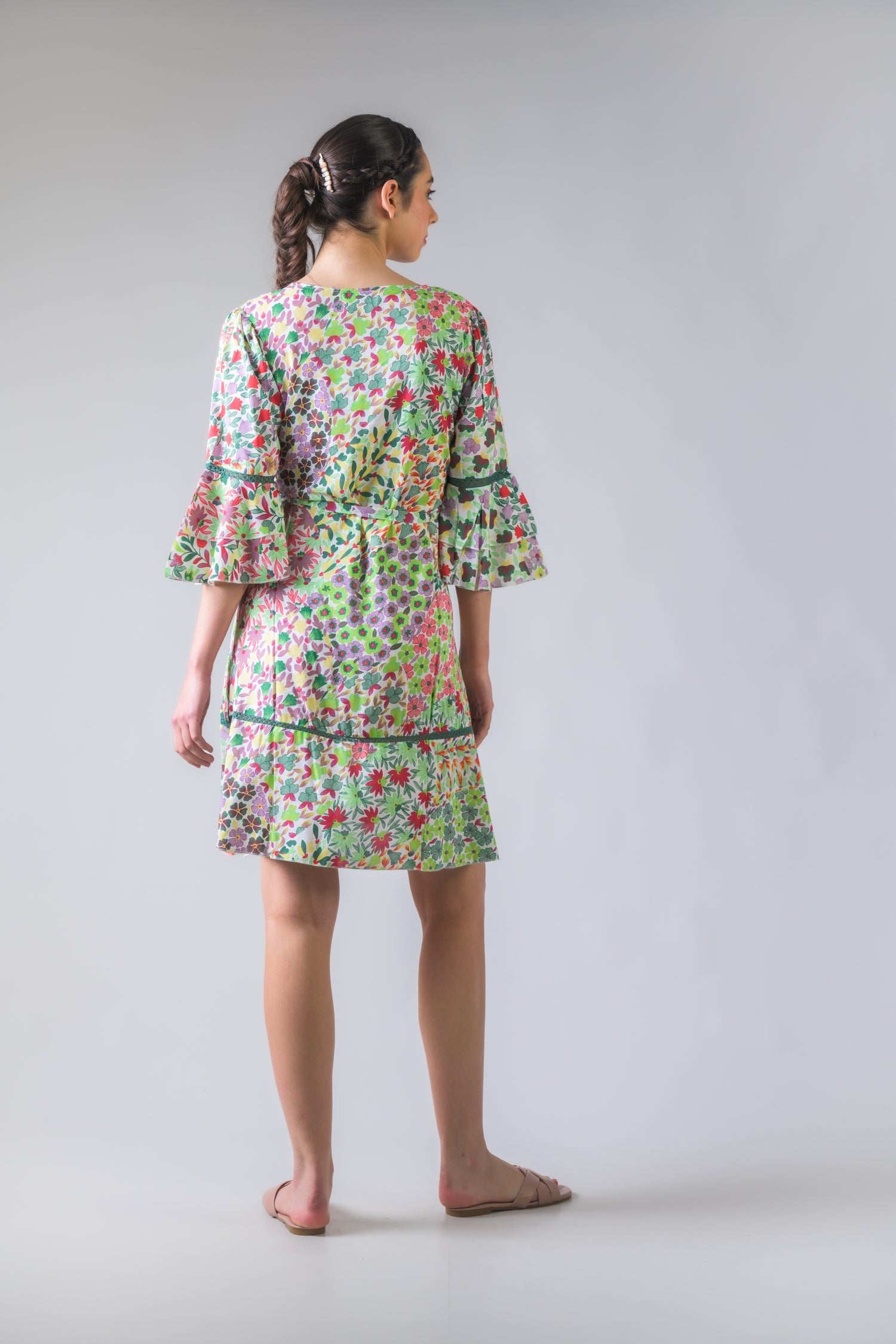 Flower Garden Tie-Waist Dress - Green