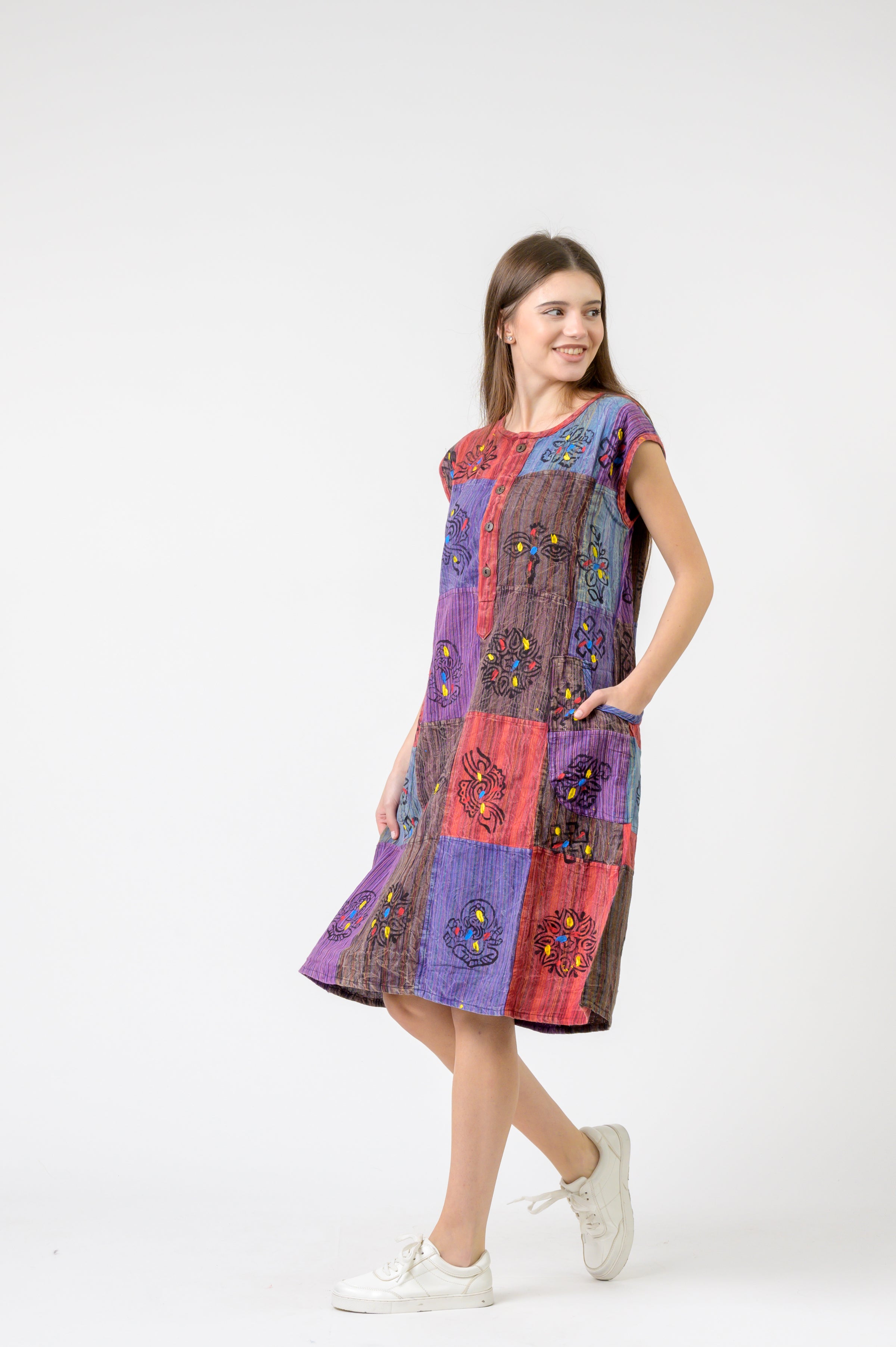 Half-Button Midi Dress