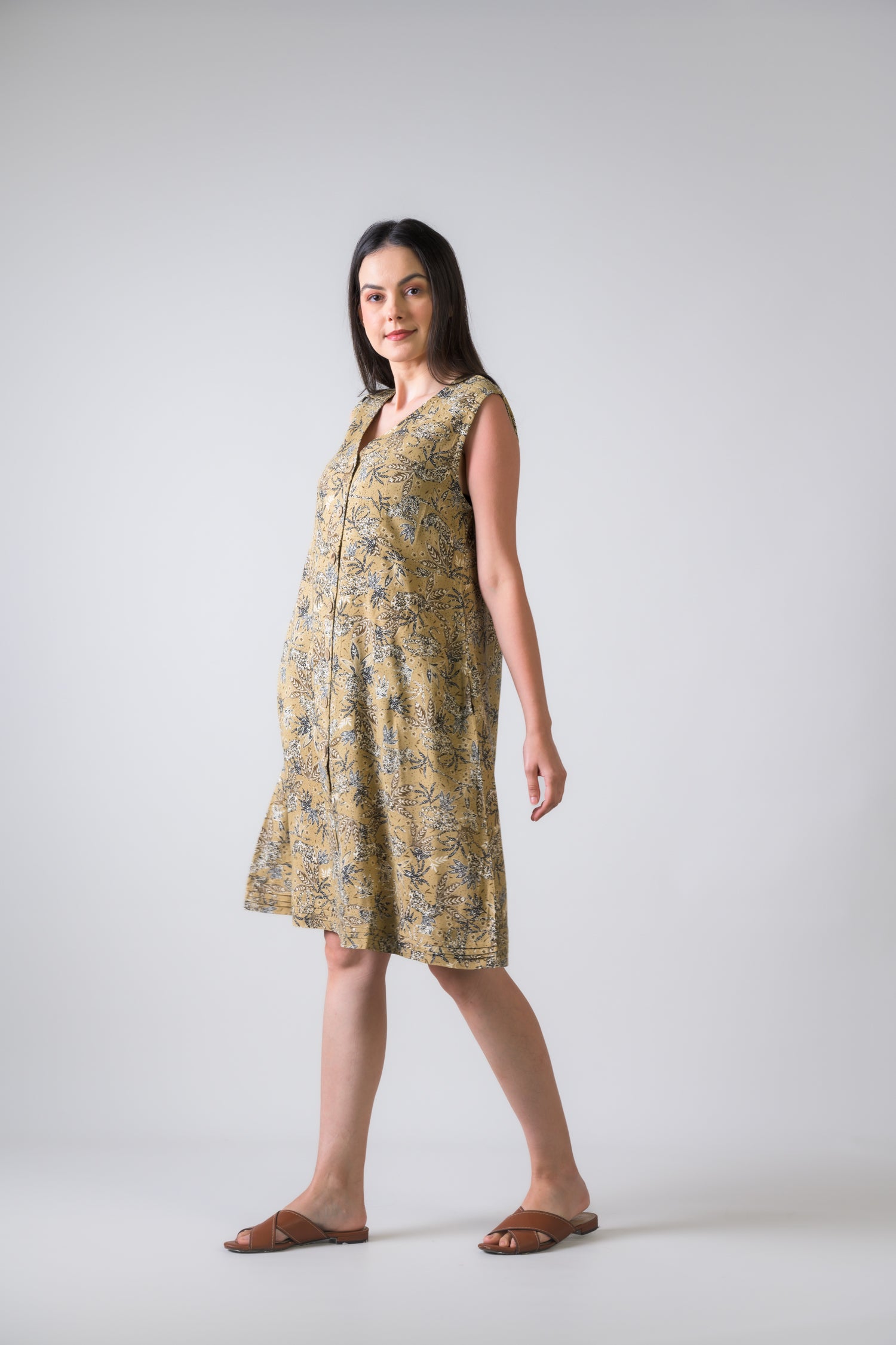 Teaberry Print Heron Dress - Beige