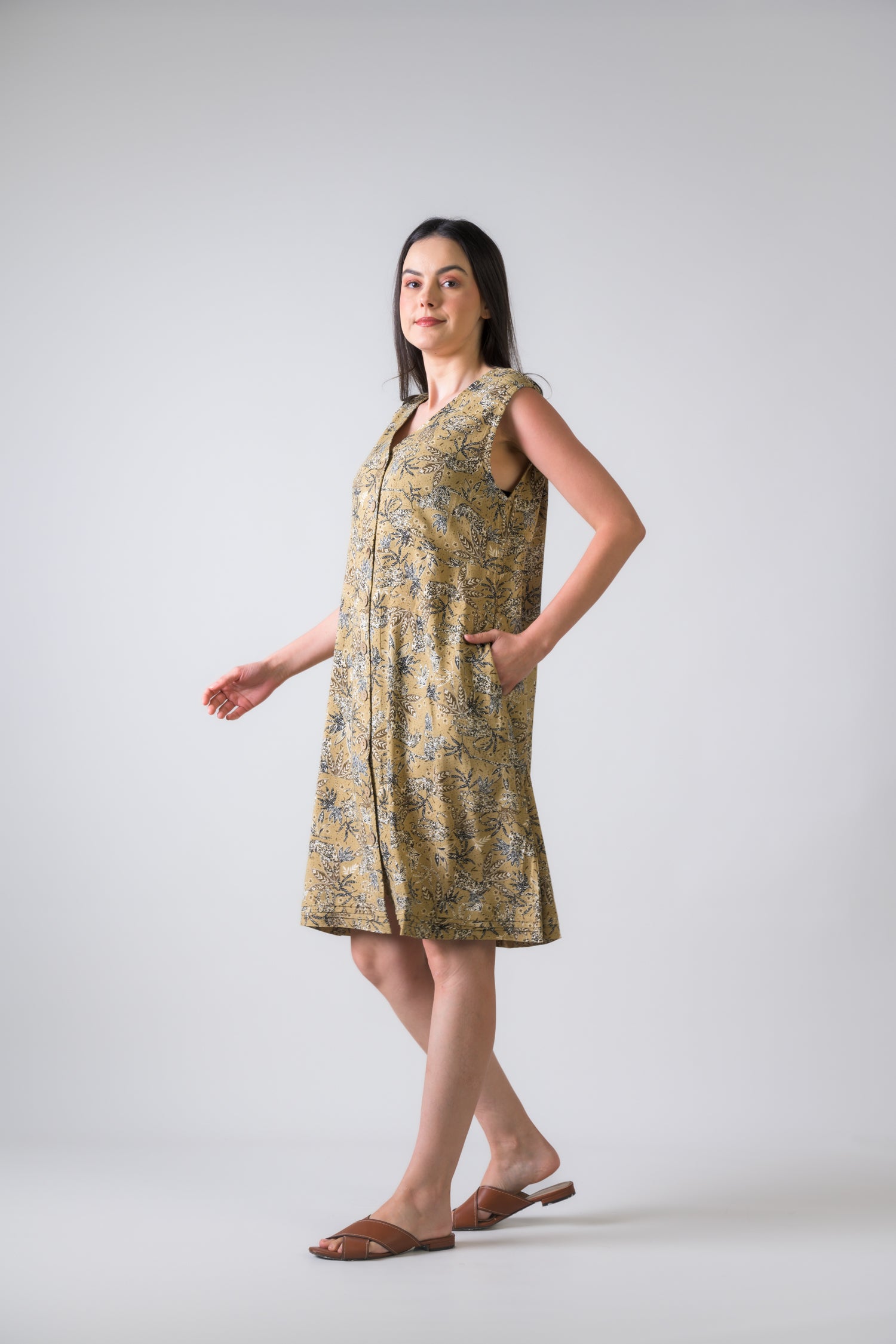 Teaberry Print Heron Dress - Beige