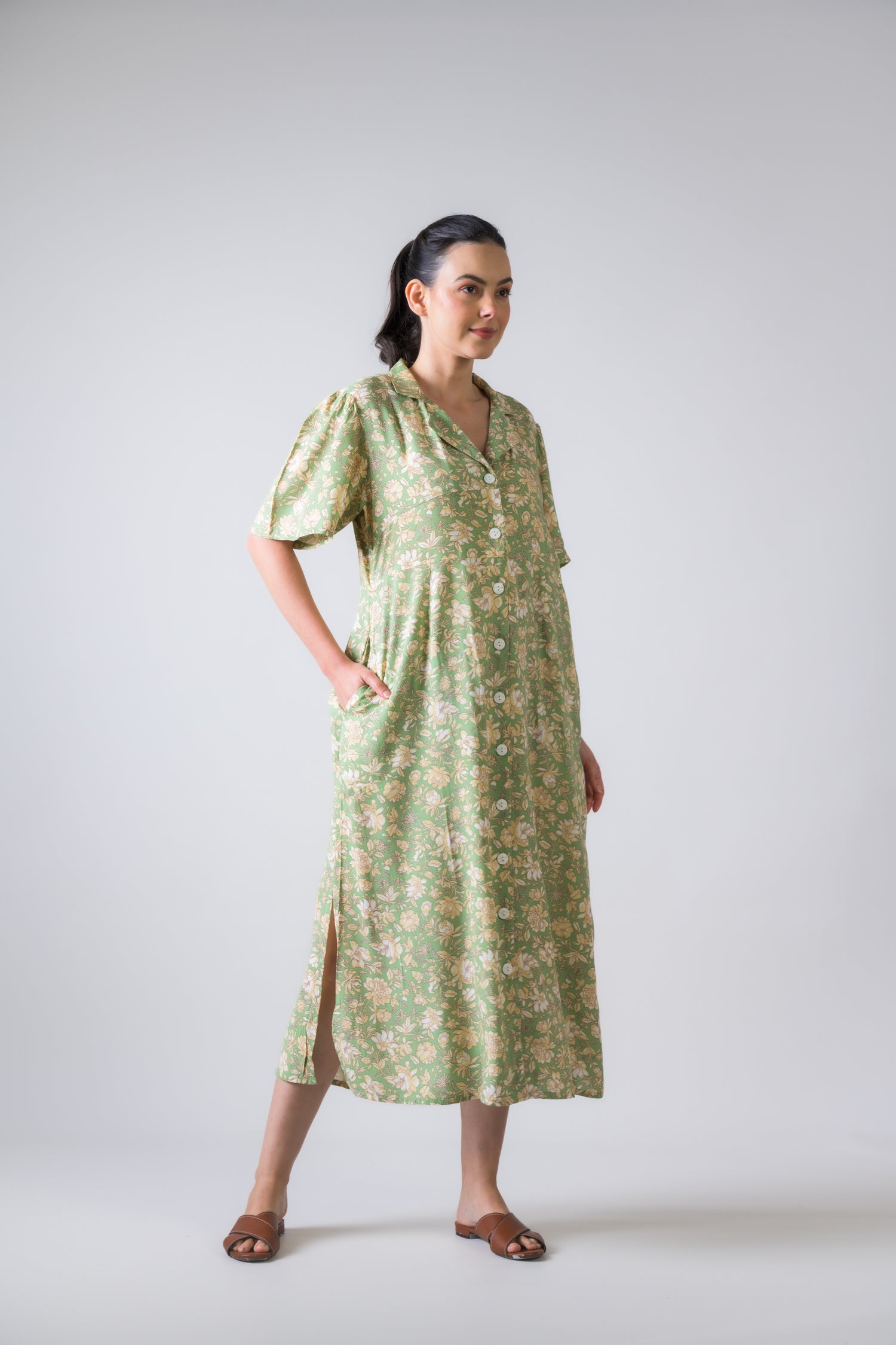 Flower Print Griffon Dress - Green