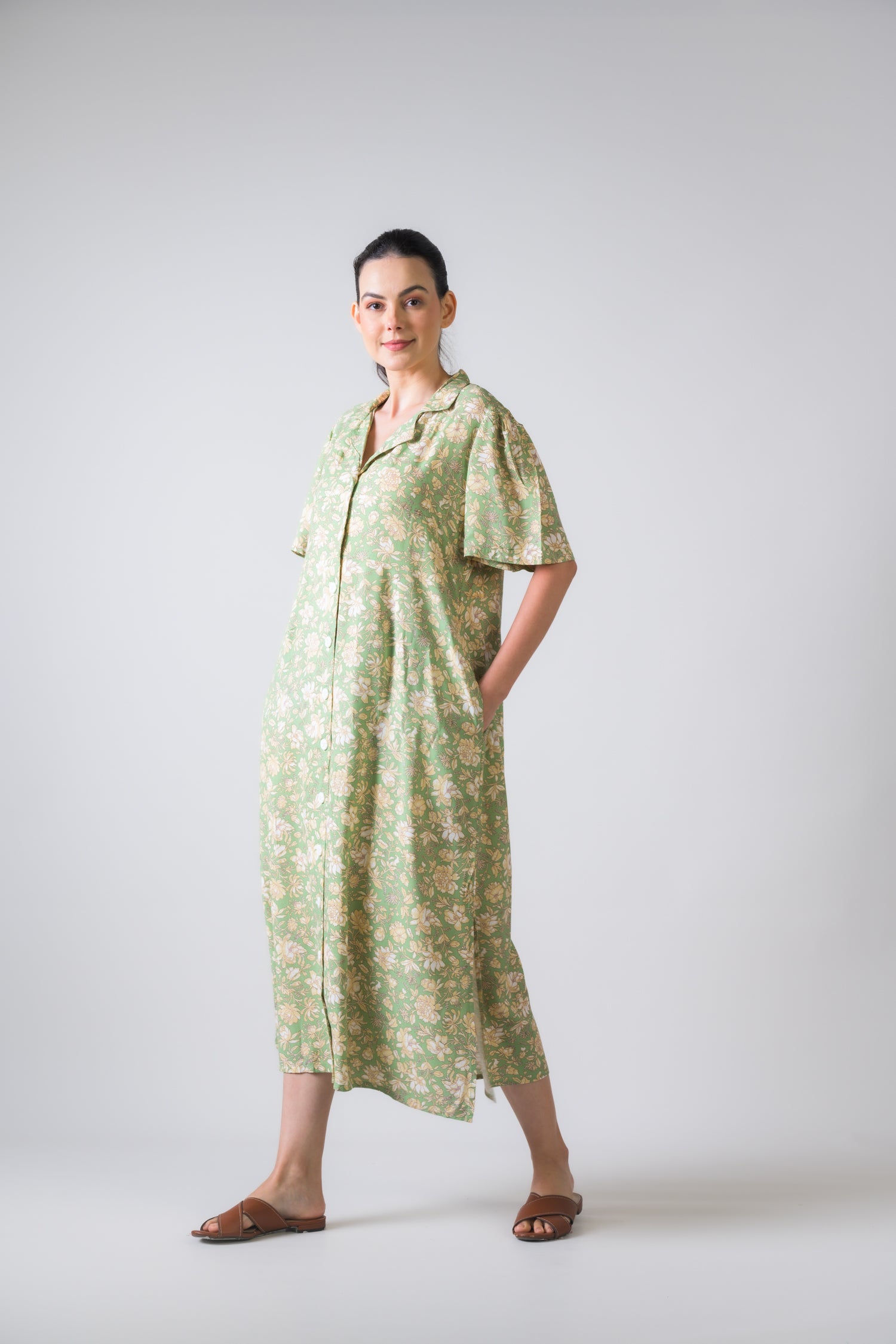 Flower Print Griffon Dress - Green