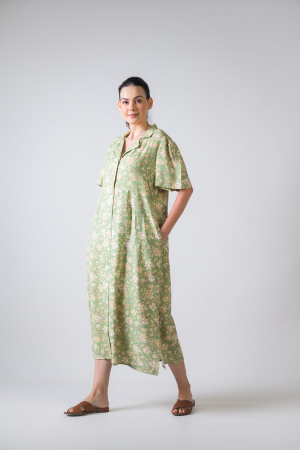 Flower Print Griffon Dress - Green