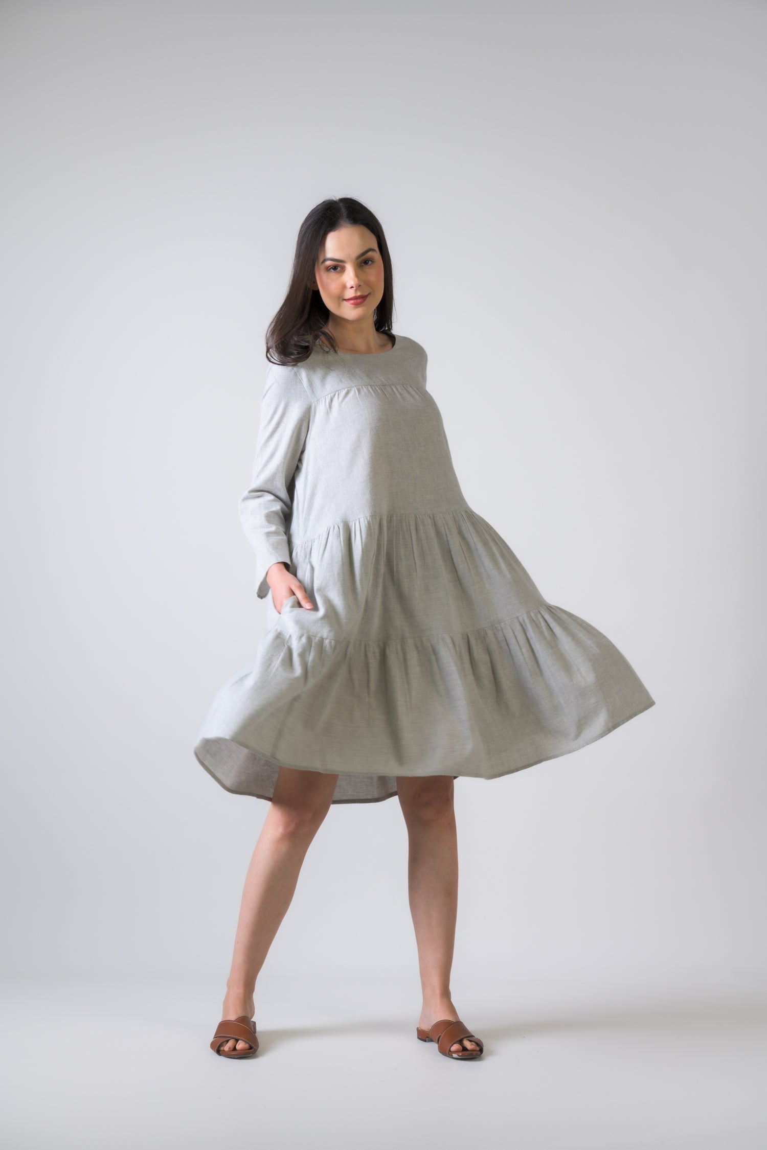 Turin Patchwork Boho Maxi Dress - Grey