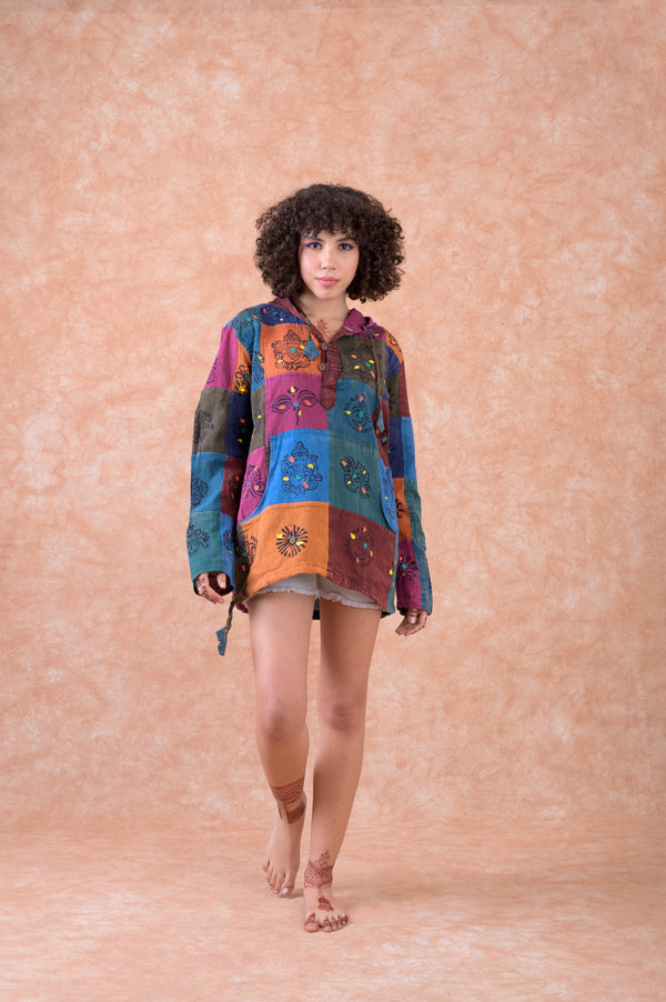 Rhea Patchwork Henley Hoodie