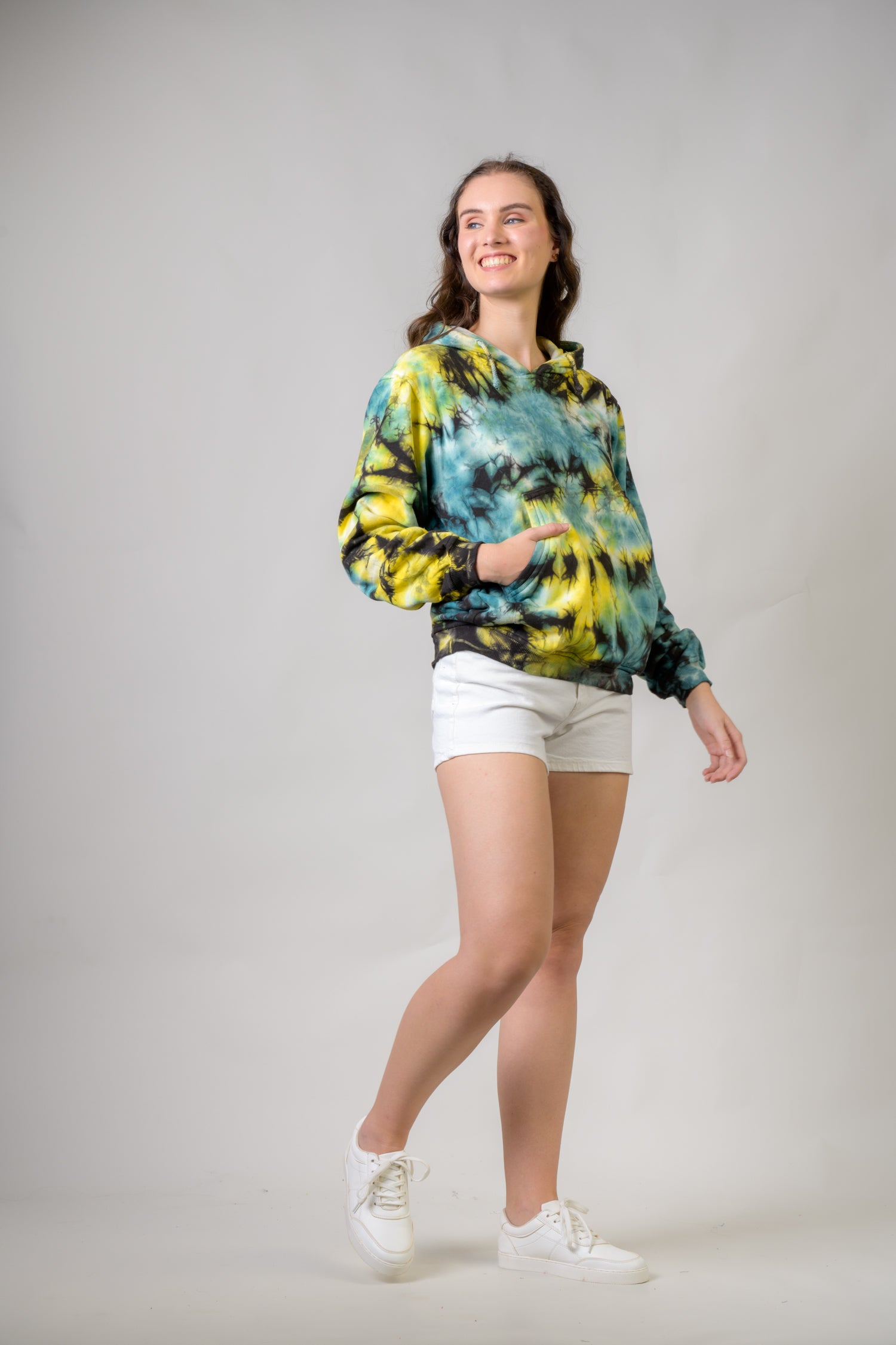 Forest Cotton Tie-Dye Hoodie - Blue