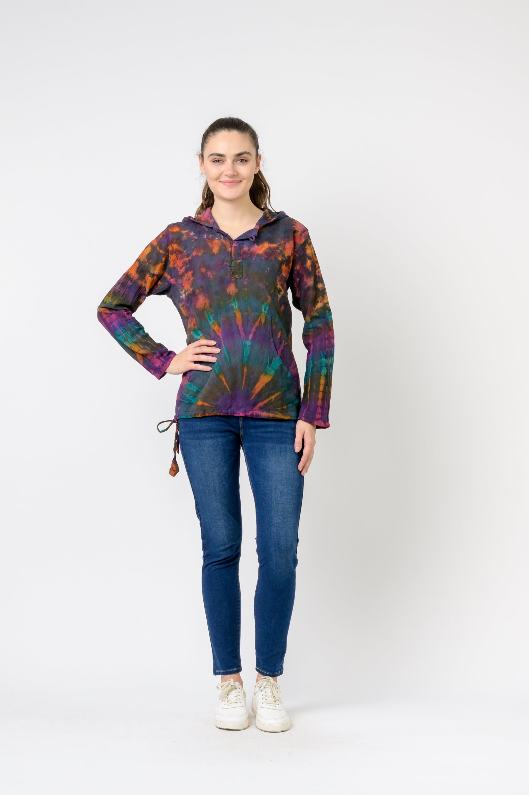 Sunburst Cotton Tie-Dye Hoodie - Mustard
