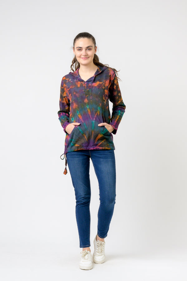 Sunburst Cotton Tie-Dye Hoodie - Mustard