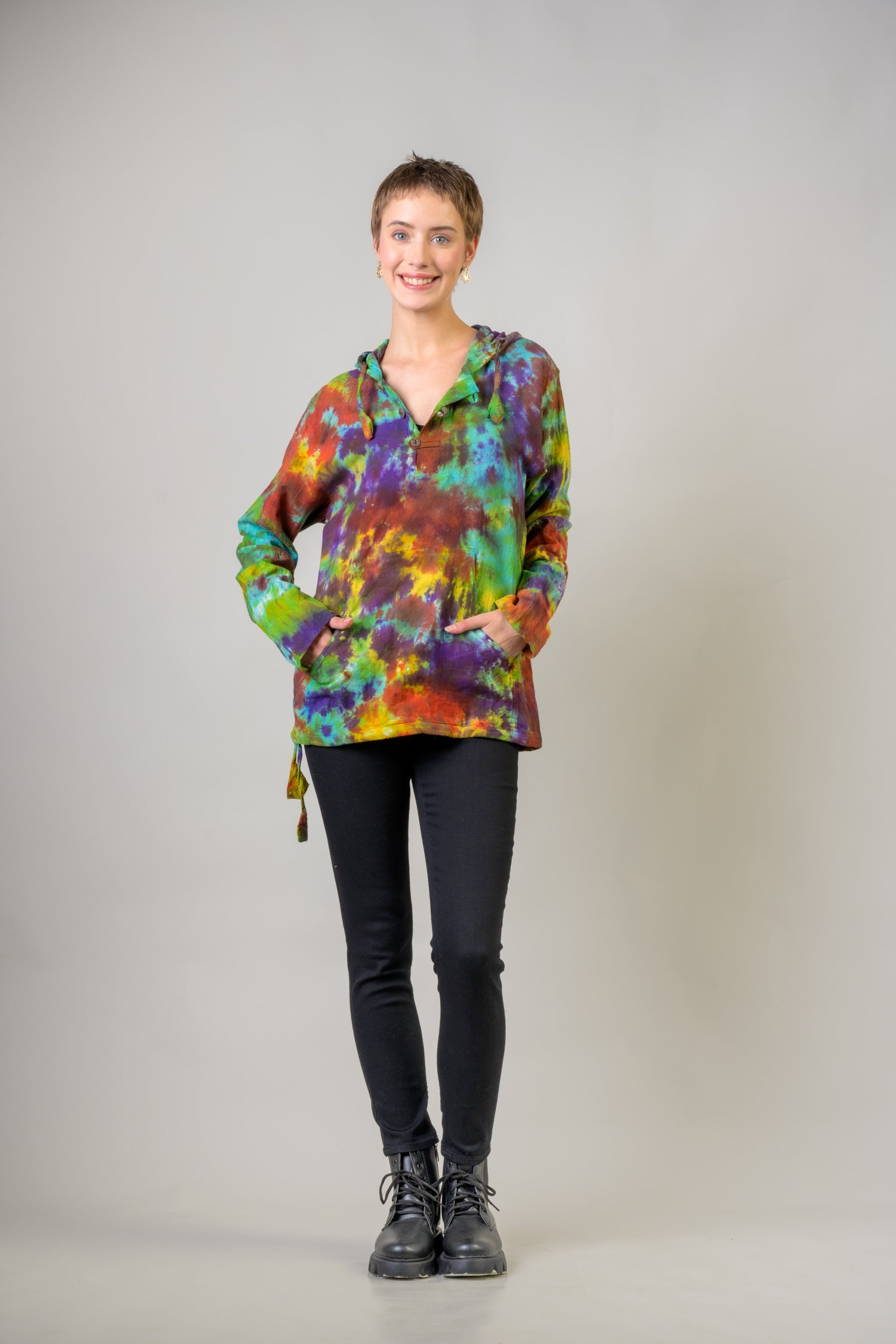 Colorful Cotton Tie-Dye Hoodie - Multicolor