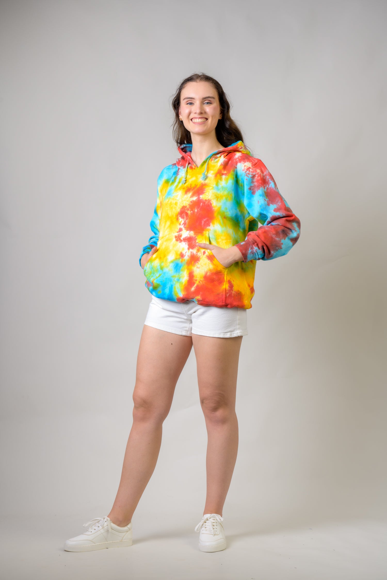 Paint Pattern Cotton Tie-Dye Hoodie - Yellow