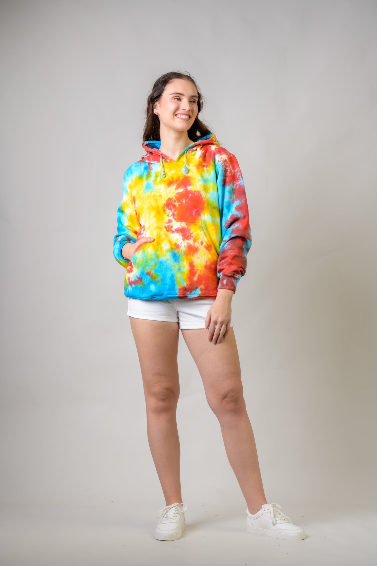 Paint Pattern Cotton Tie-Dye Hoodie - Yellow