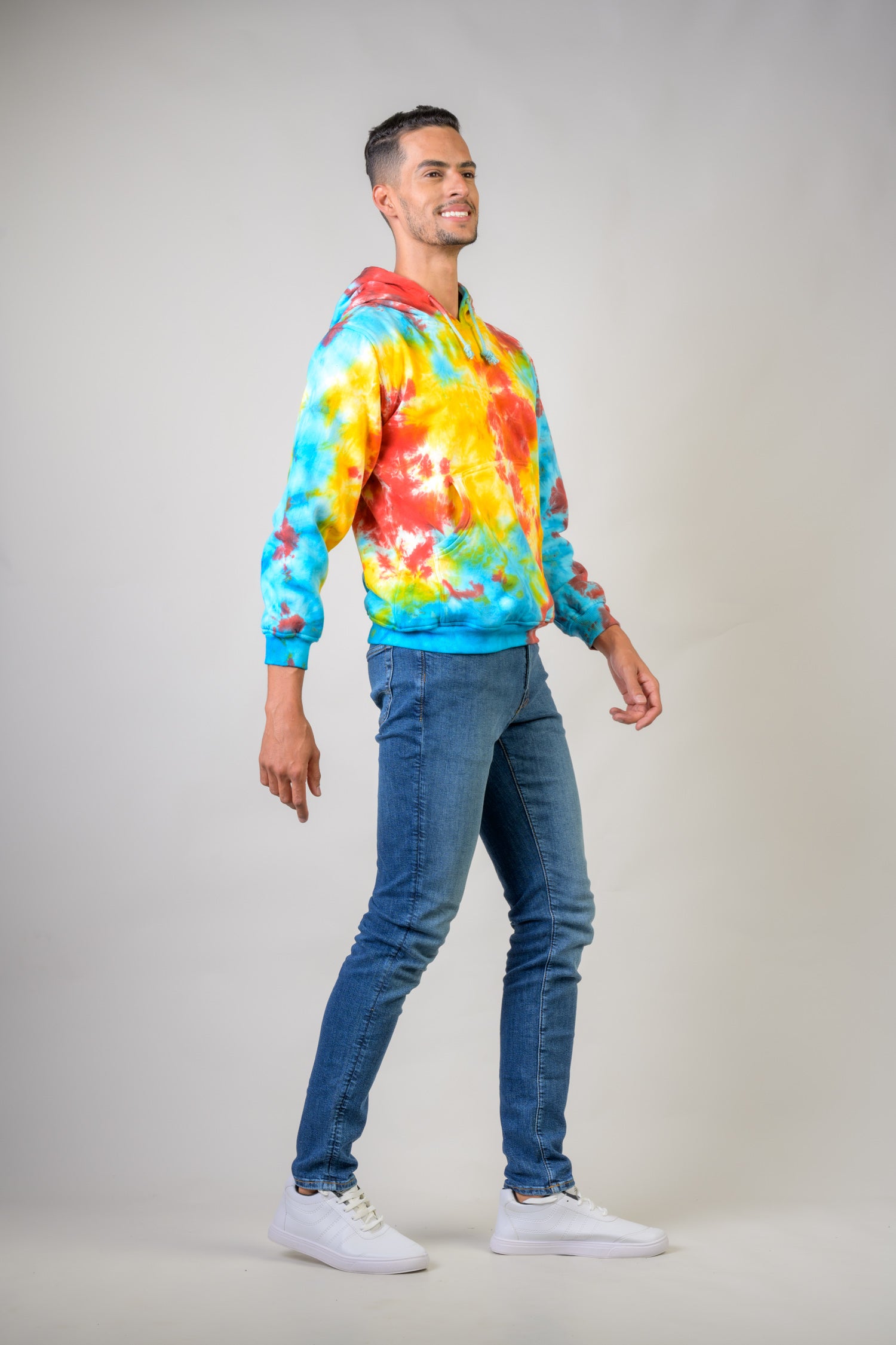 Paint Pattern Cotton Tie-Dye Hoodie - Yellow