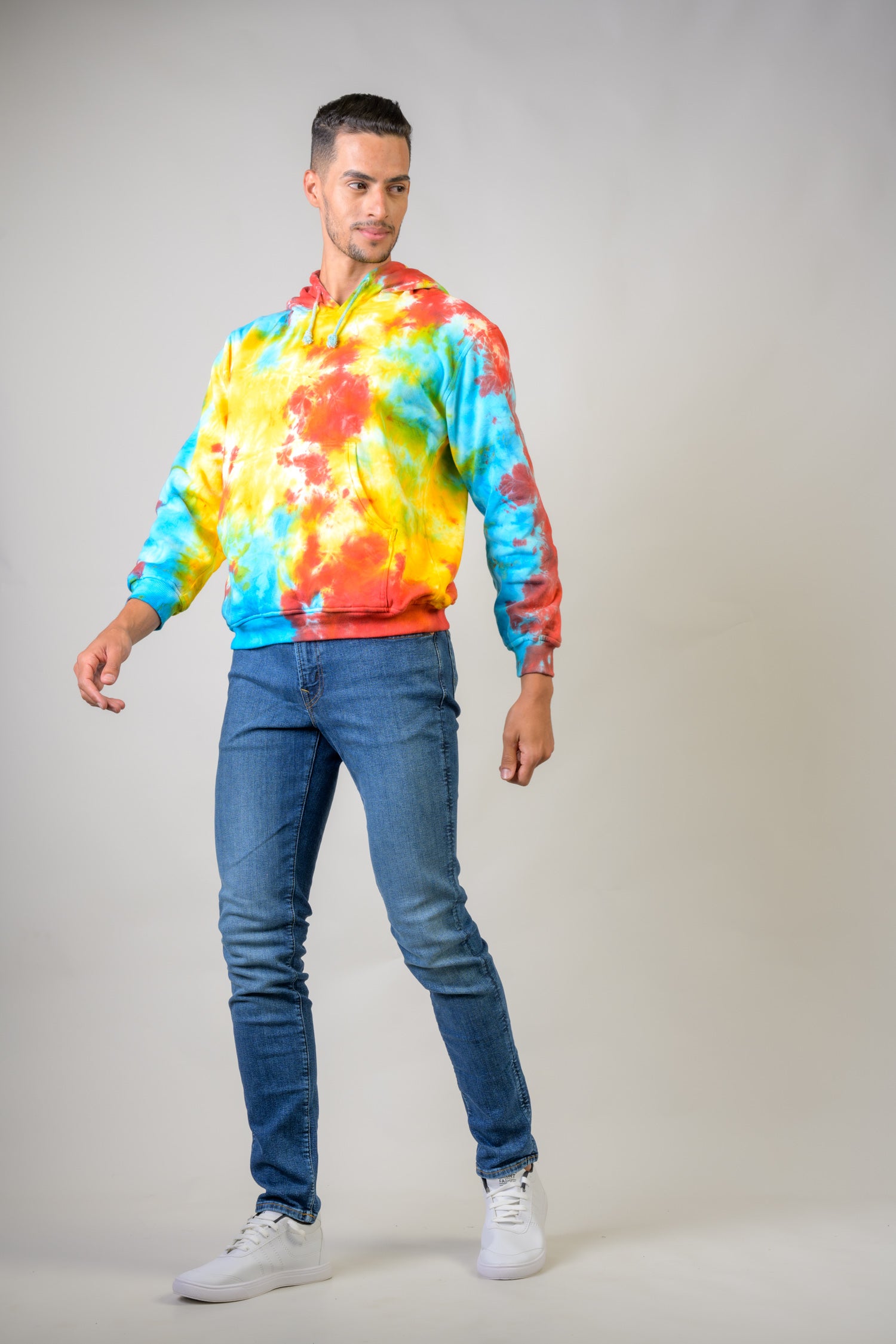 Paint Pattern Cotton Tie-Dye Hoodie - Yellow