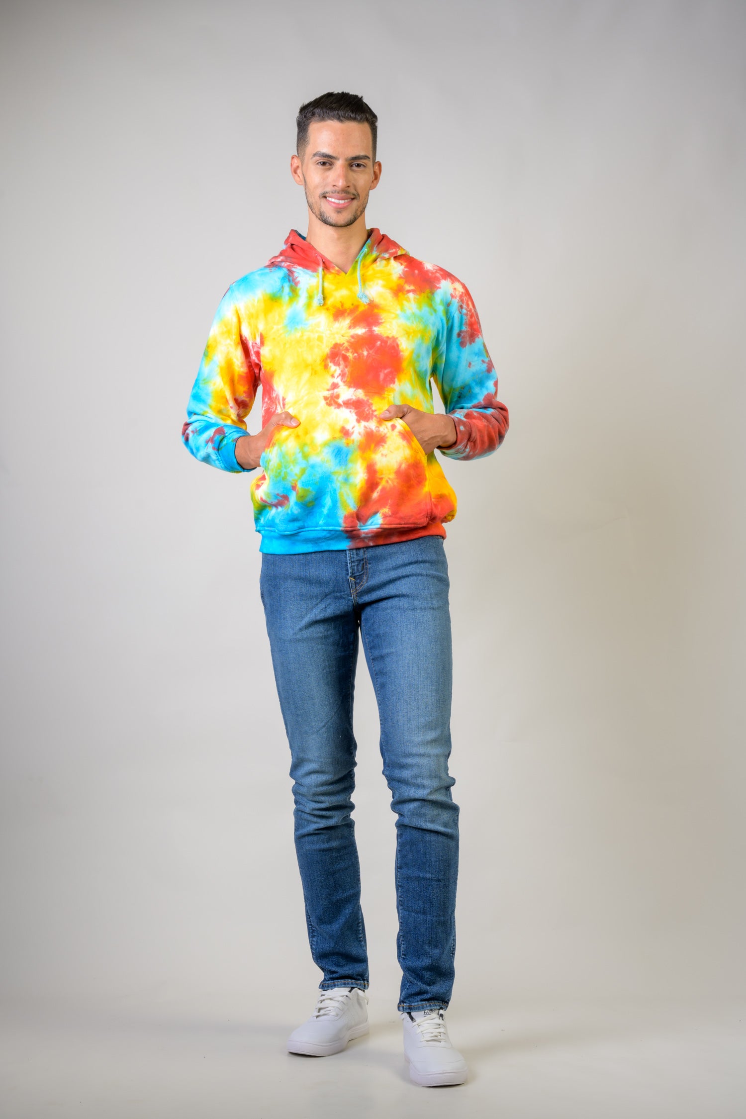 Paint Pattern Cotton Tie-Dye Hoodie - Yellow