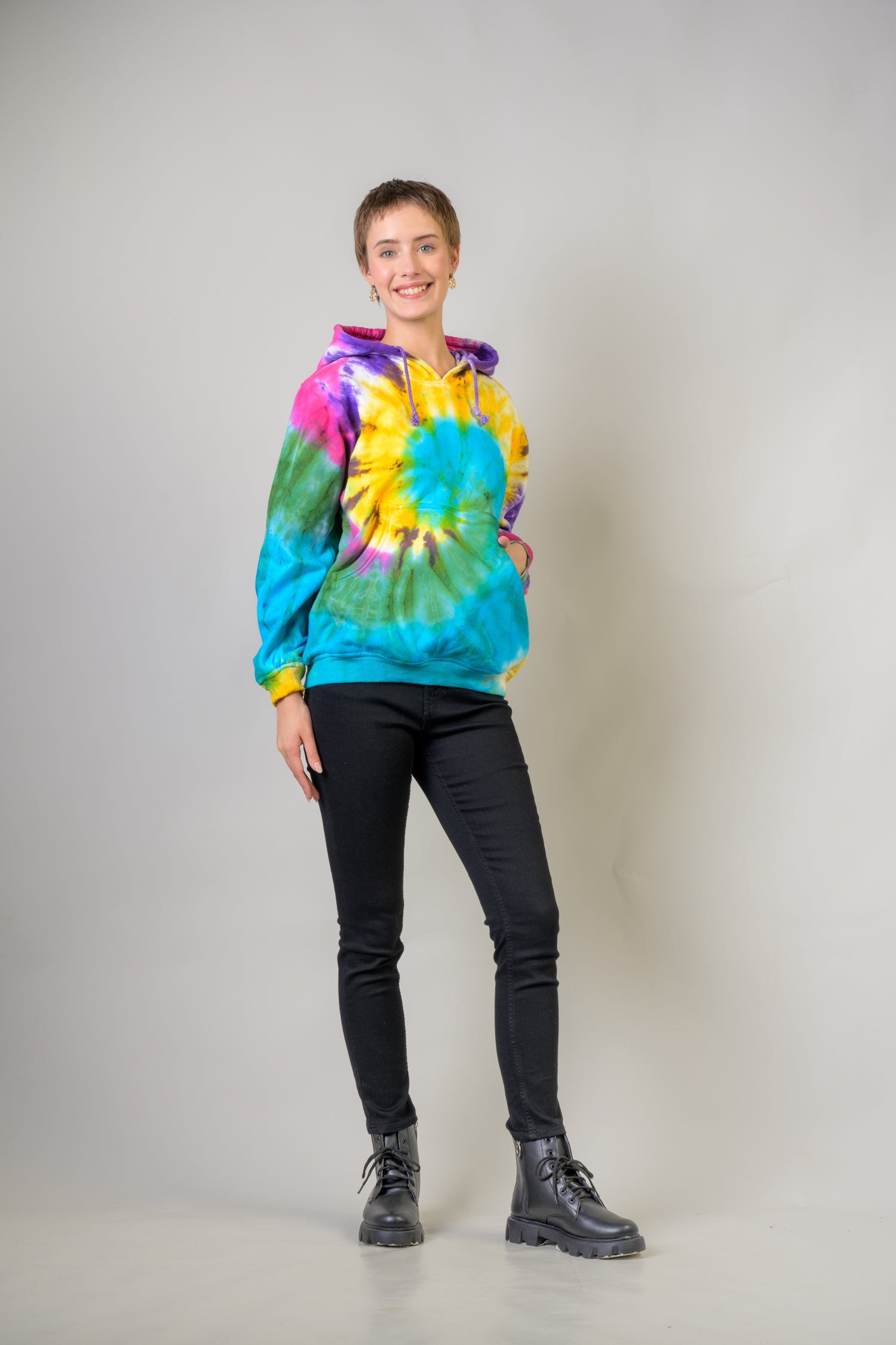 Hippy Cotton Tie-Dye Hoodie - Turquoise