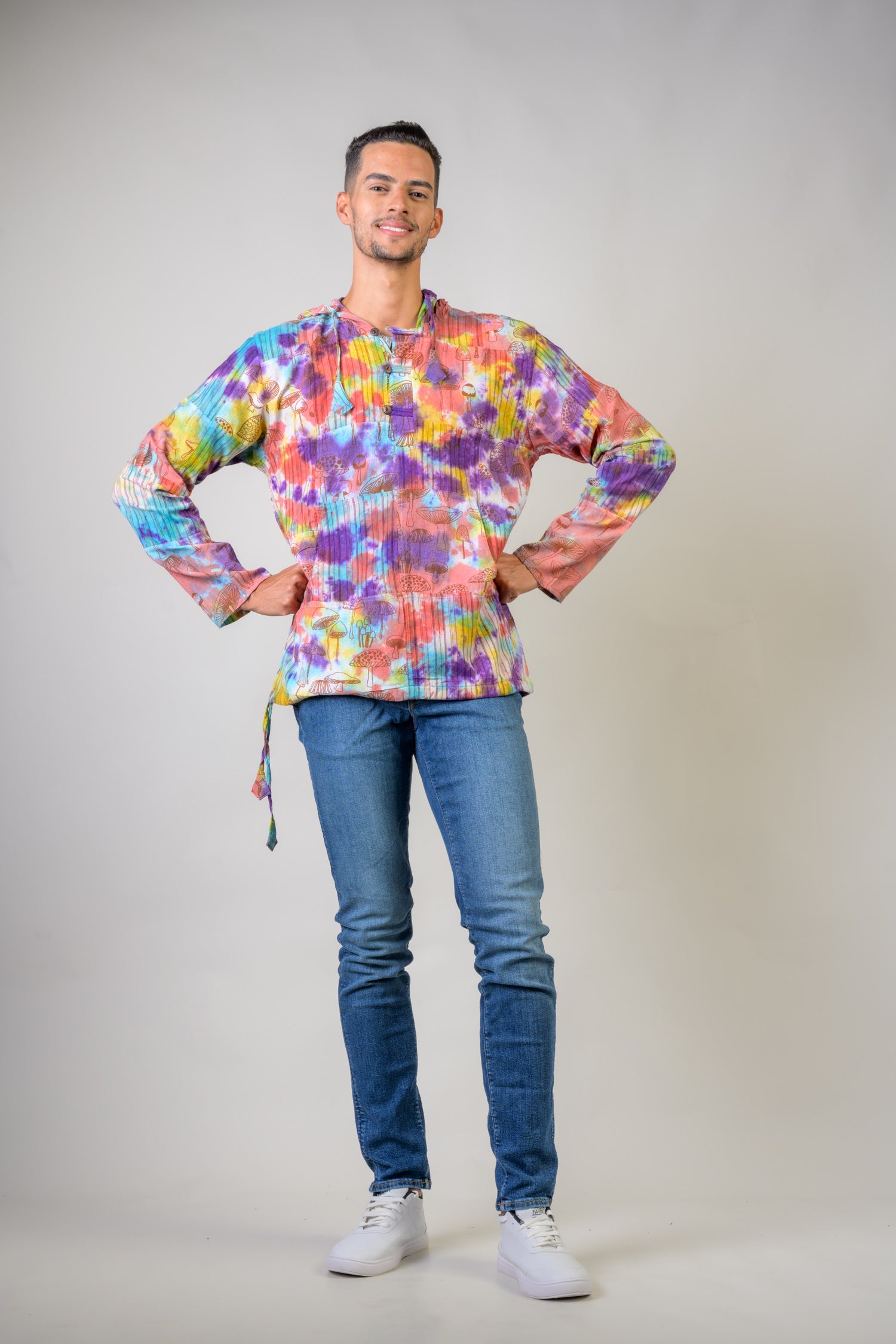 Tai-Dai Mushroom Patch Hoodie - Multicolor