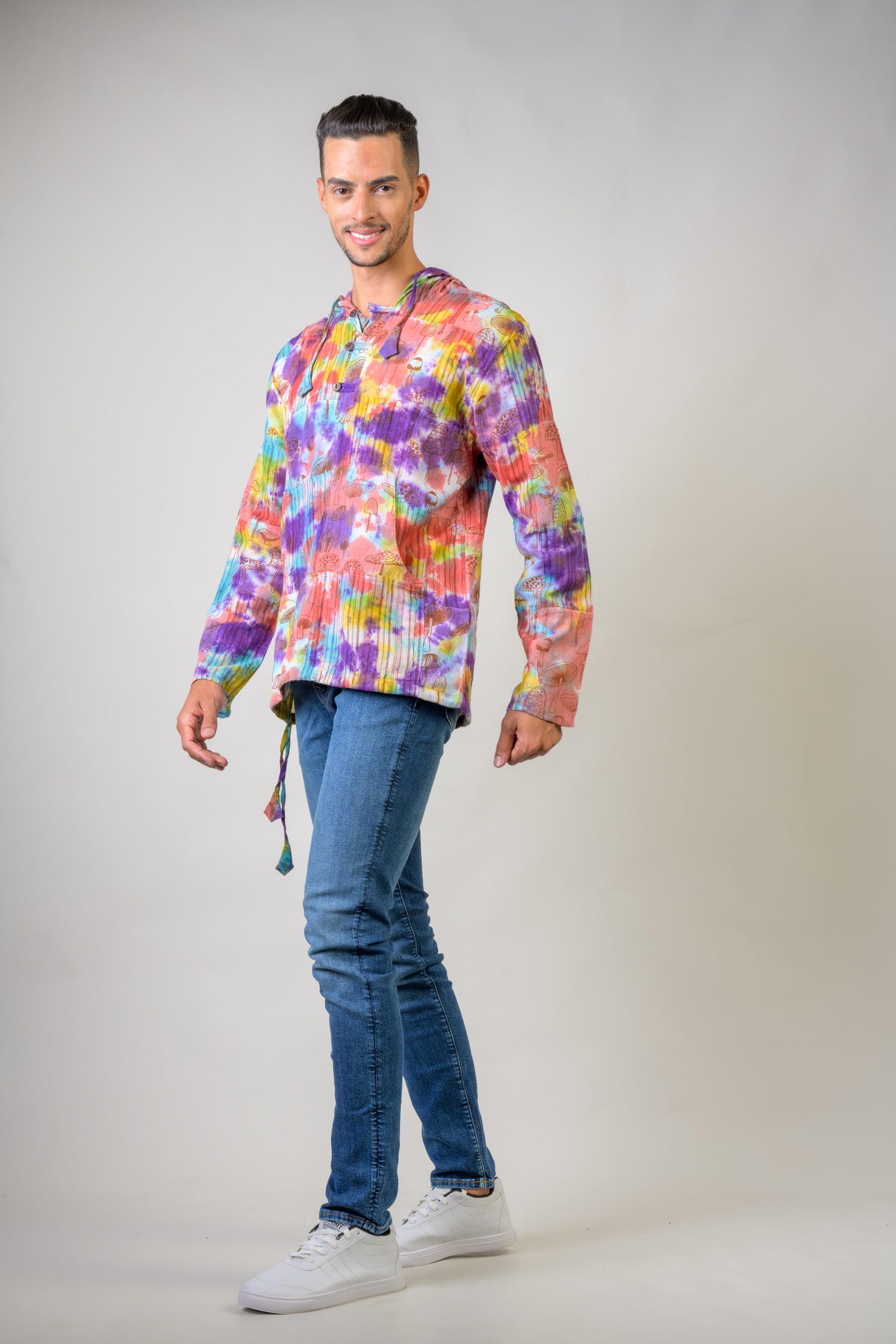 Tai-Dai Mushroom Patch Hoodie - Multicolor