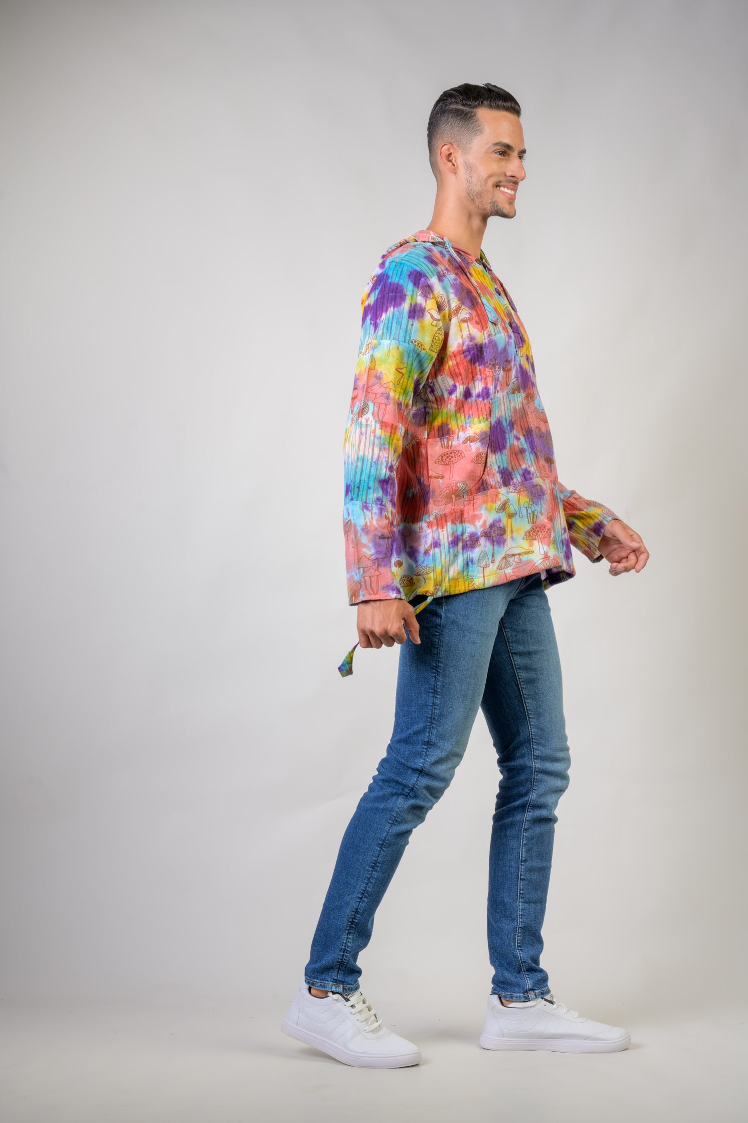 Tai-Dai Mushroom Patch Hoodie - Multicolor