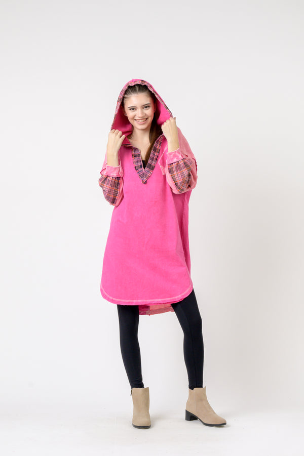Edged Cotton Hoodie - Pink