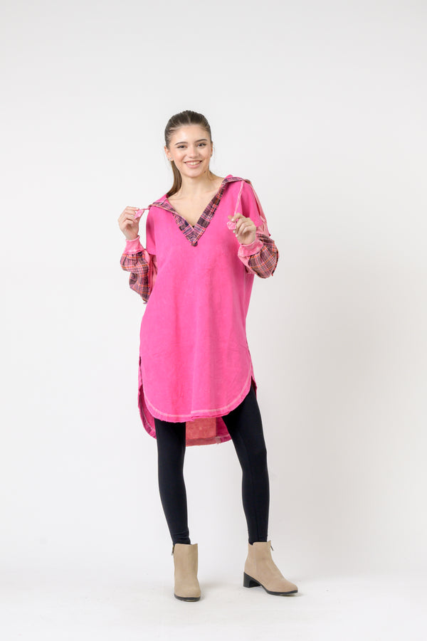 Edged Cotton Hoodie - Pink