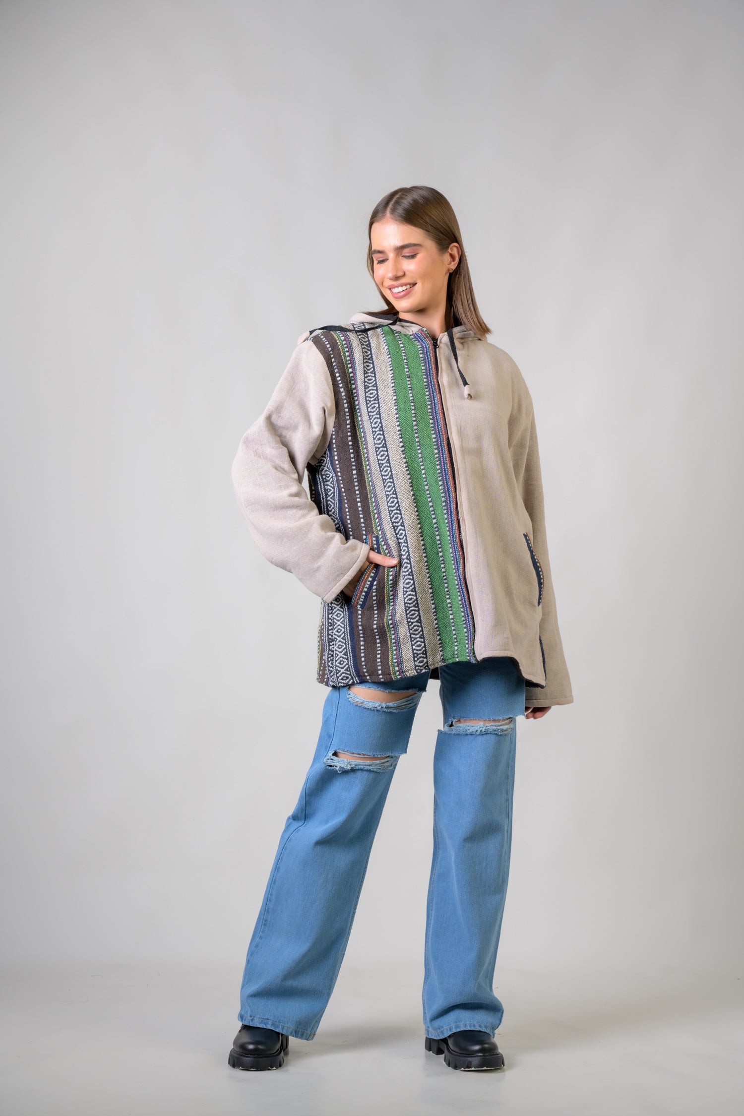 Stylish Offset Hoodie - Natural