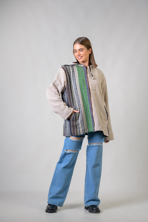 Stylish Offset Hoodie - Natural