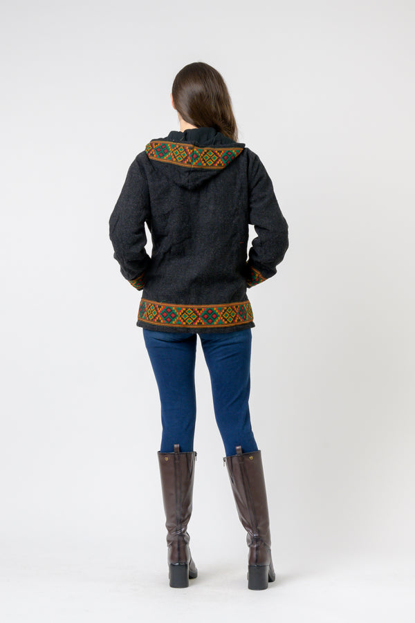 Solid Jacket With Patterned Hem