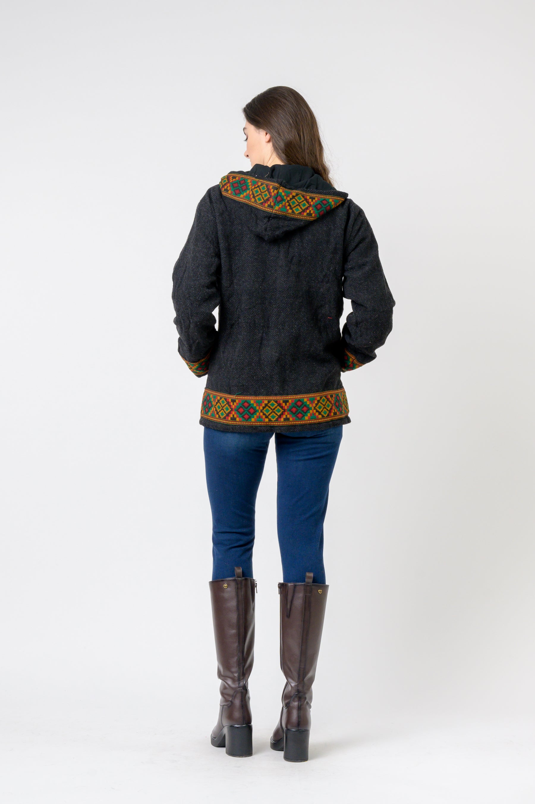 Solid Jacket With Patterned Hem