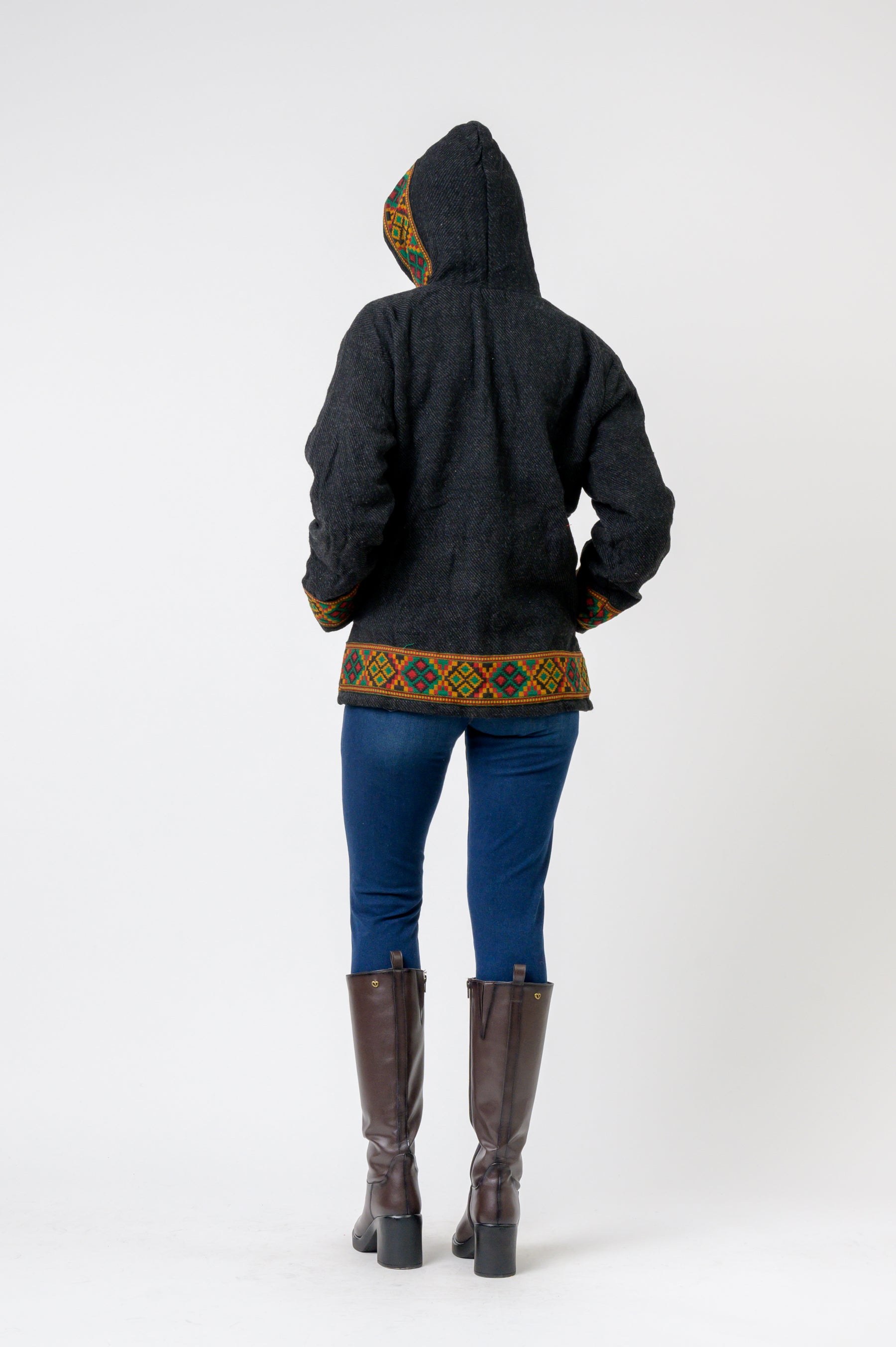 Solid Jacket With Patterned Hem