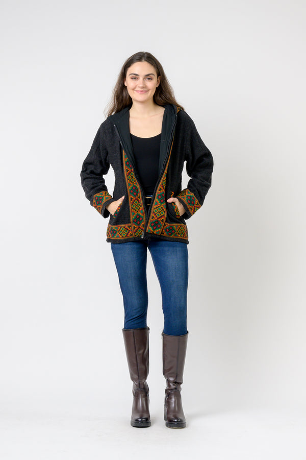 Solid Jacket With Patterned Hem