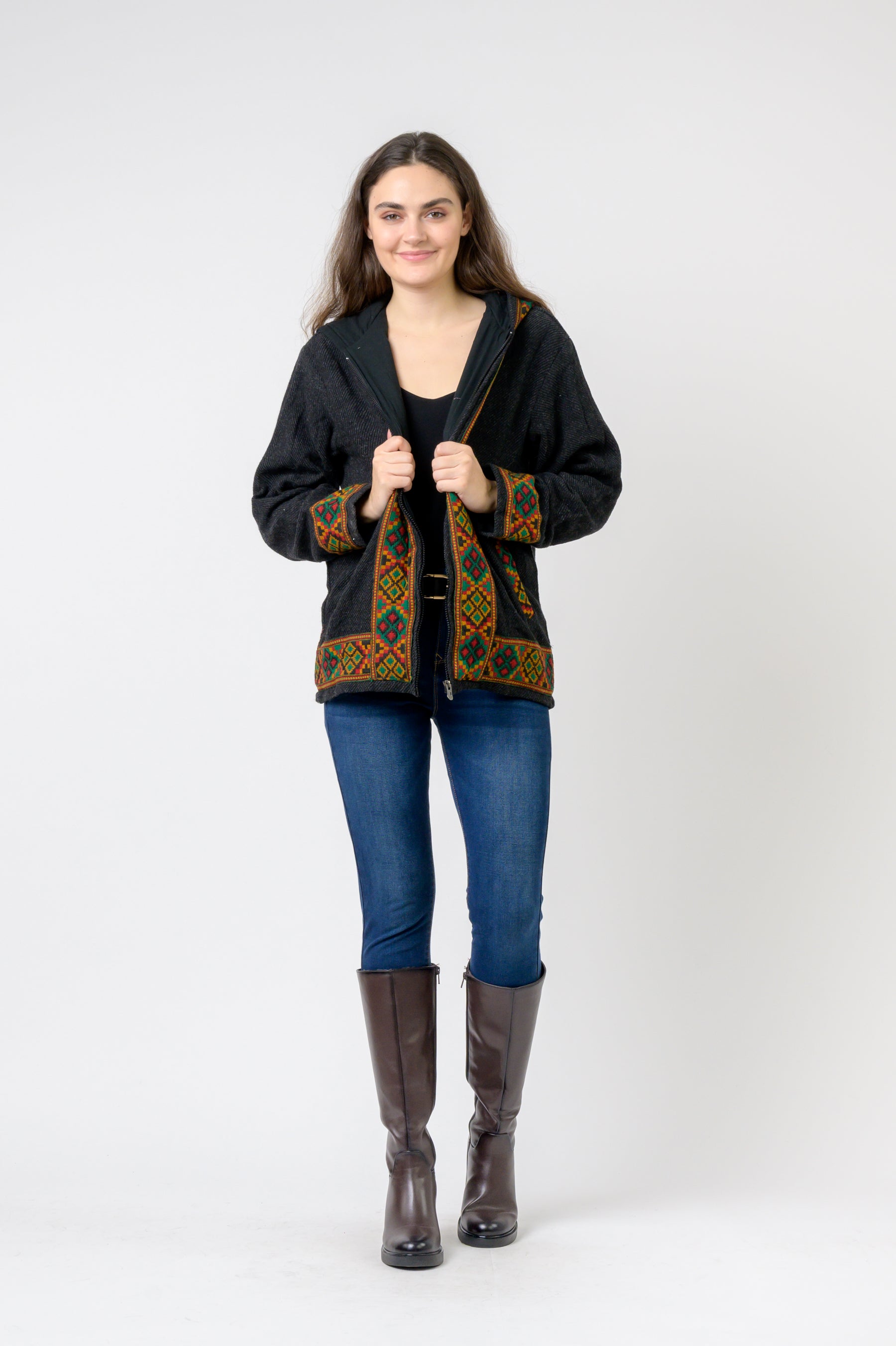 Solid Jacket With Patterned Hem