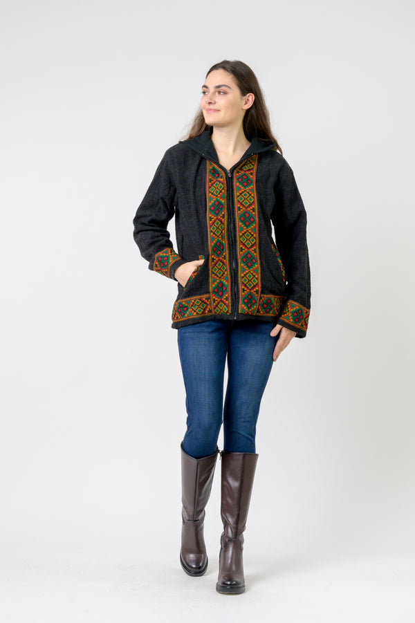 Solid Jacket With Patterned Hem - Assorted