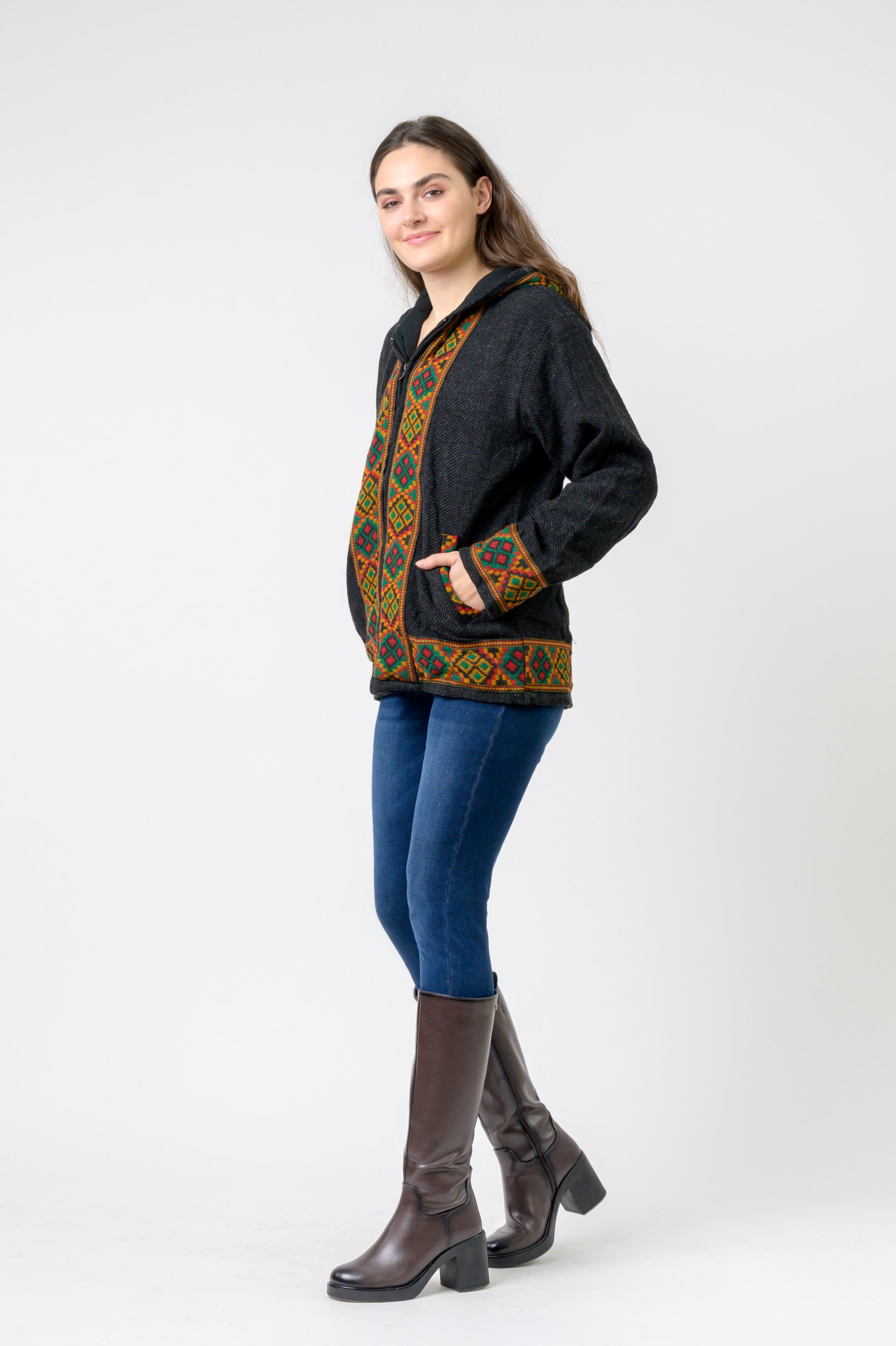 Solid Jacket With Patterned Hem