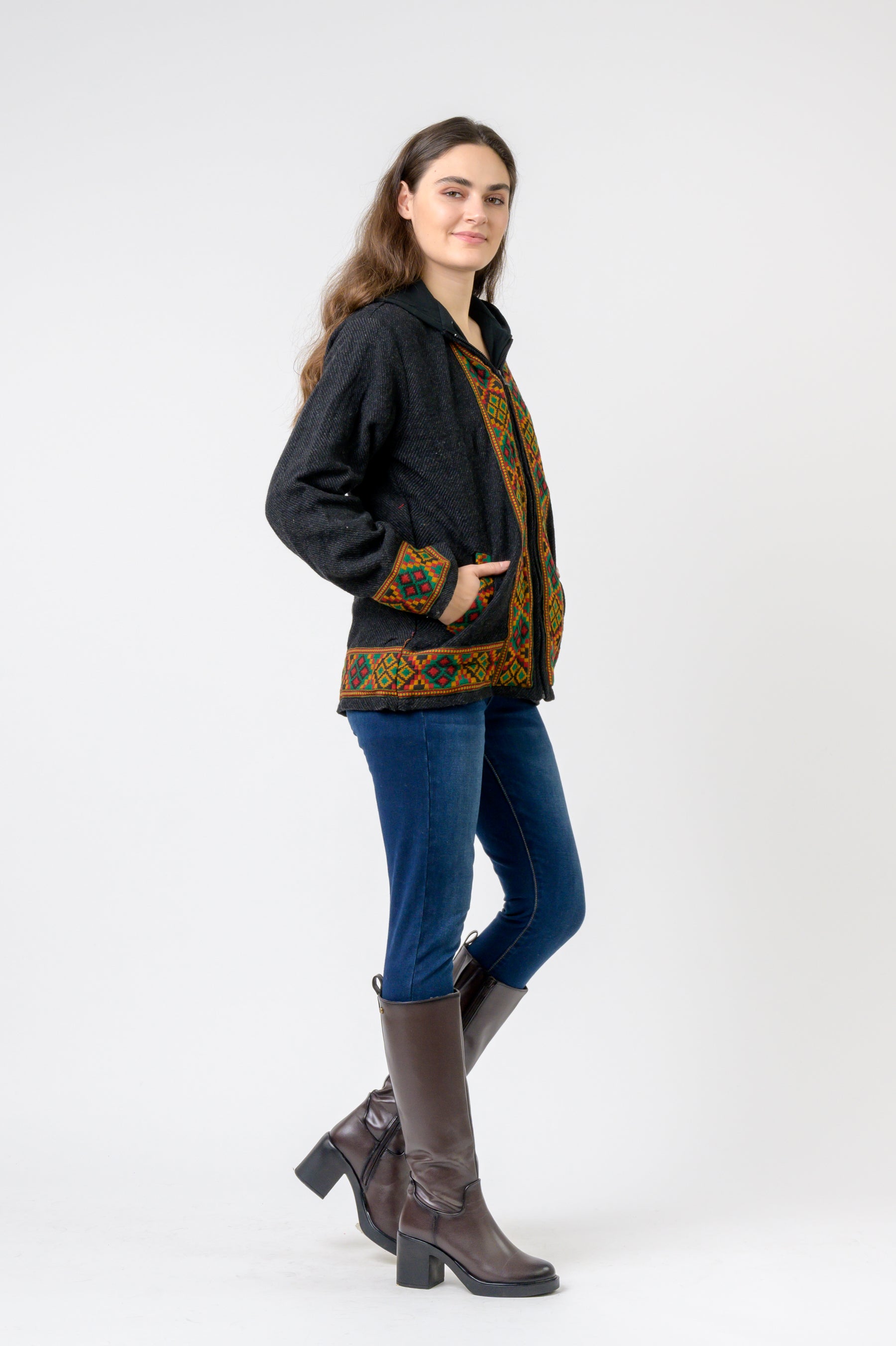 Solid Jacket With Patterned Hem