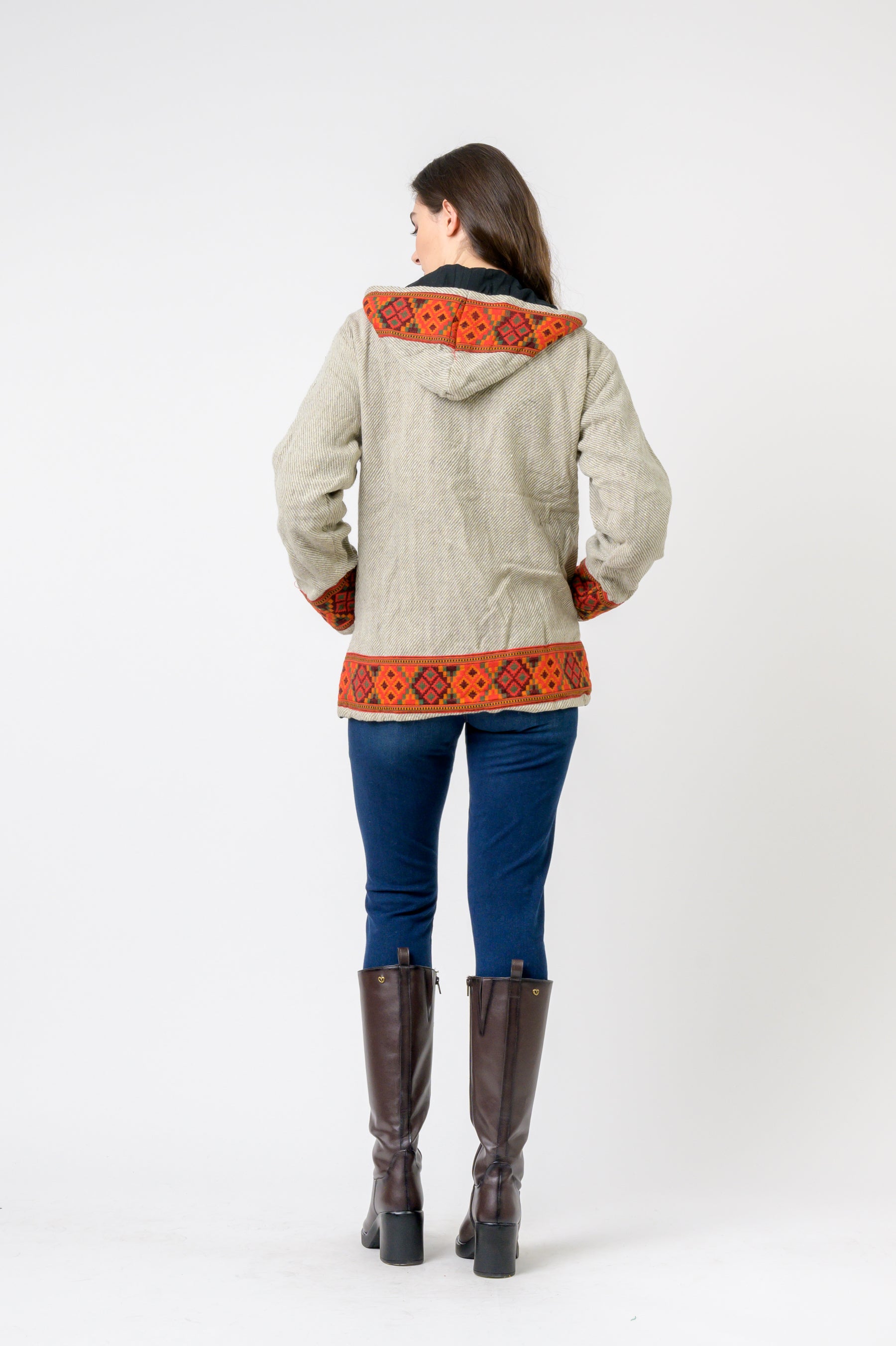 Solid Jacket With Patterned Hem